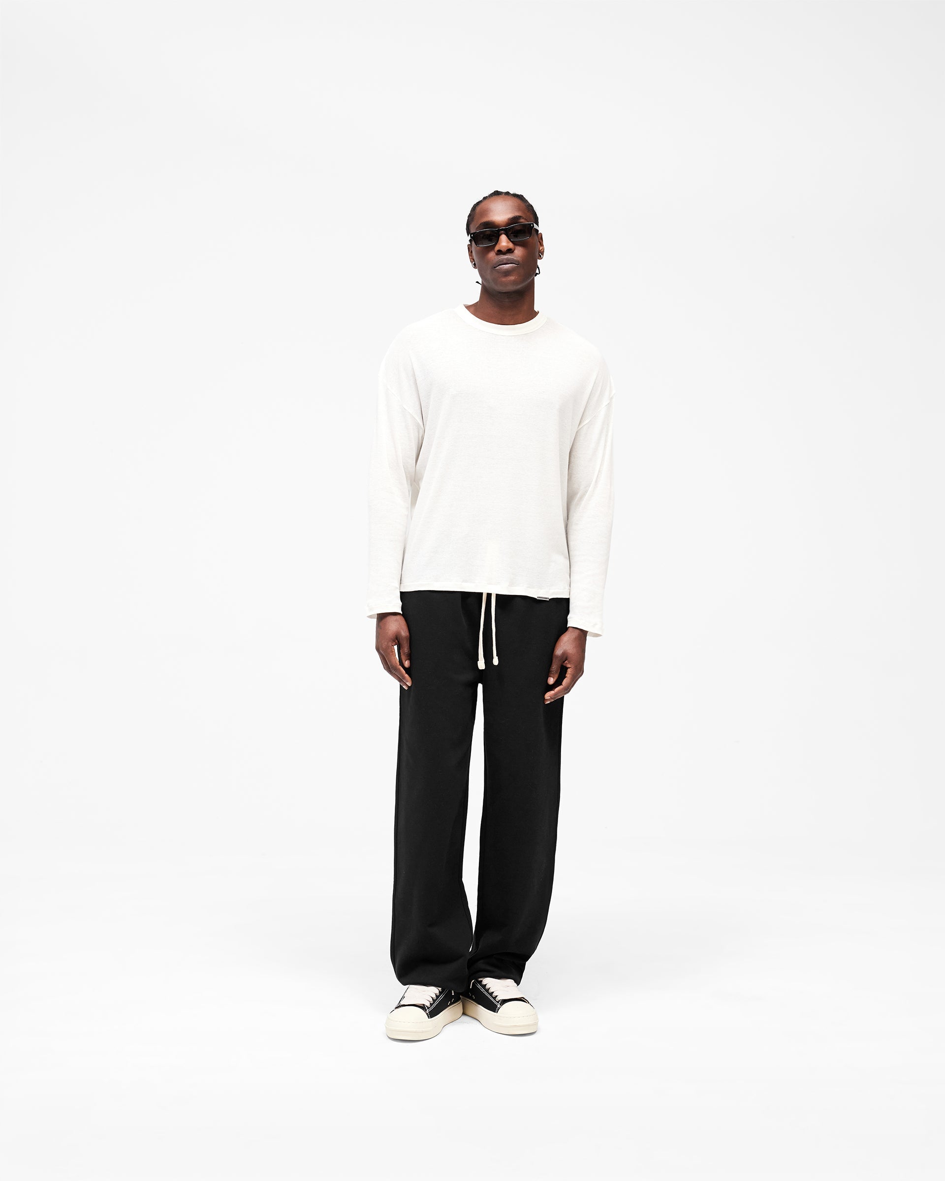 Initial Sheer Rib Long Sleeve T-Shirt - Flat White