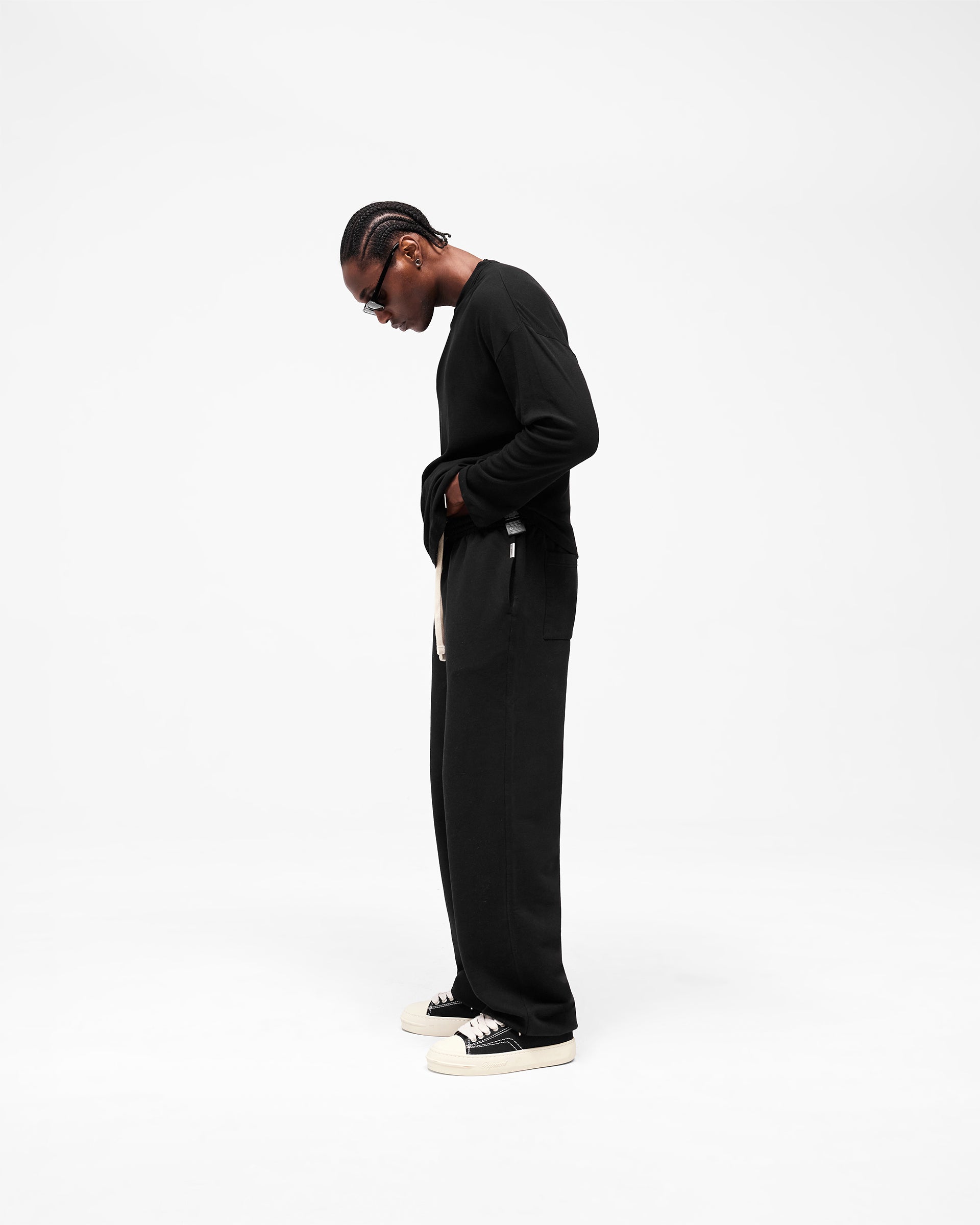Initial Sheer Rib Long Sleeve T-Shirt - Jet Black