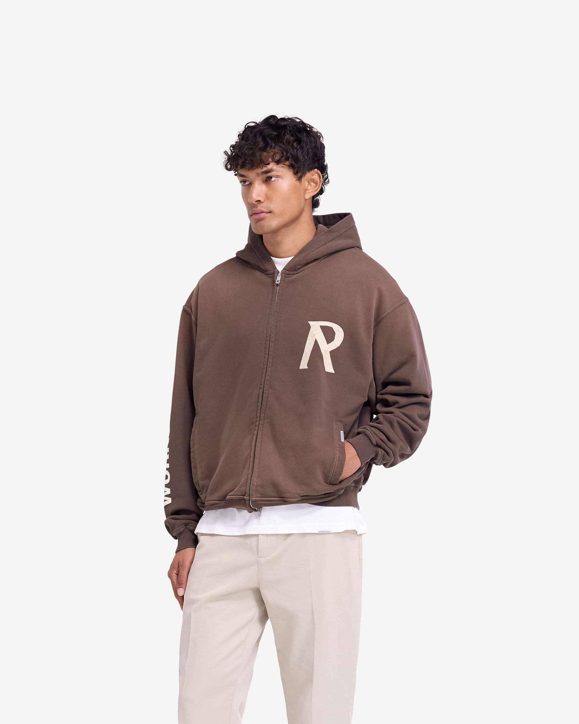 Masking Tape Initial Zip Hoodie - Cedar