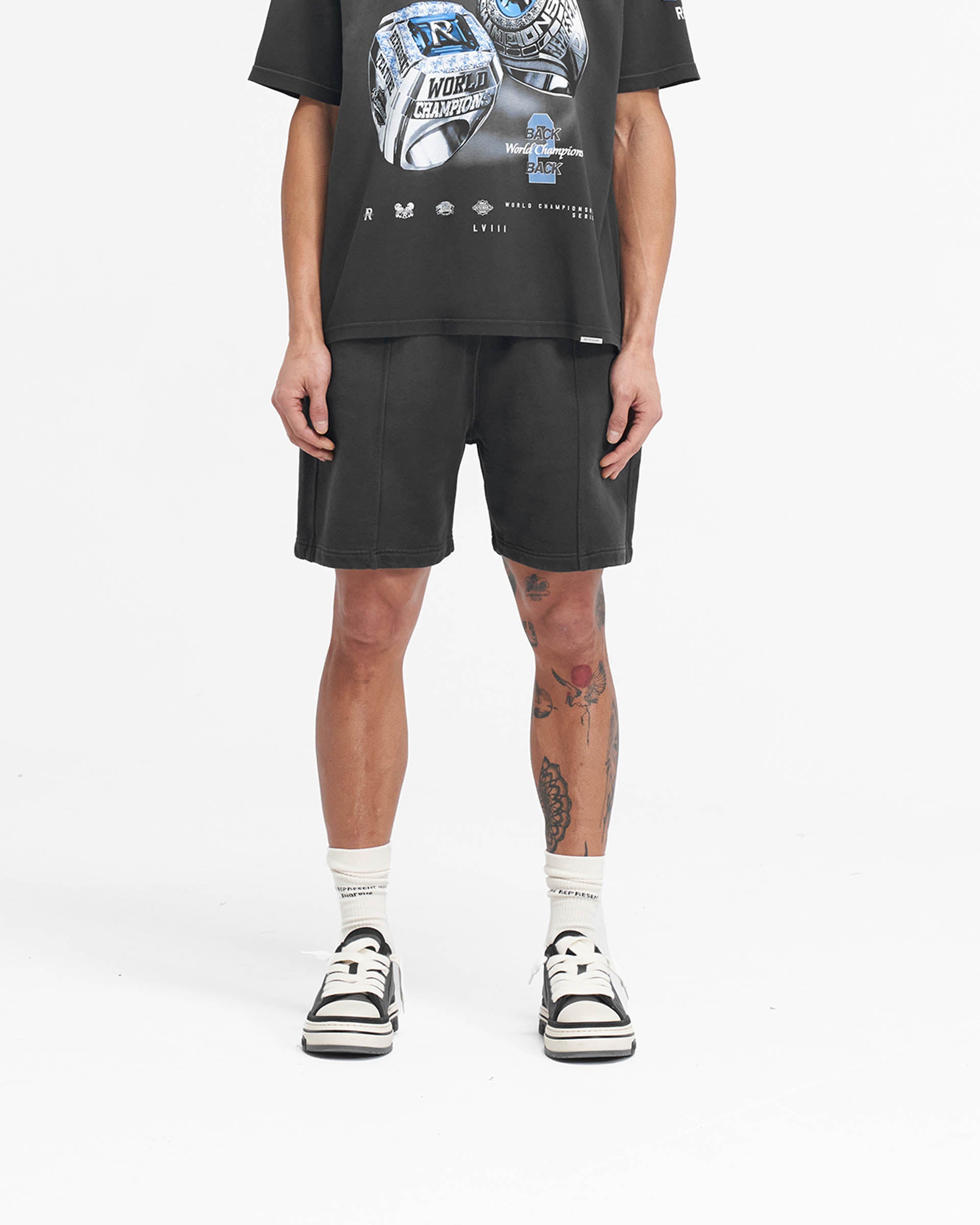 Represent X Feature Sweat Shorts - Stained Black