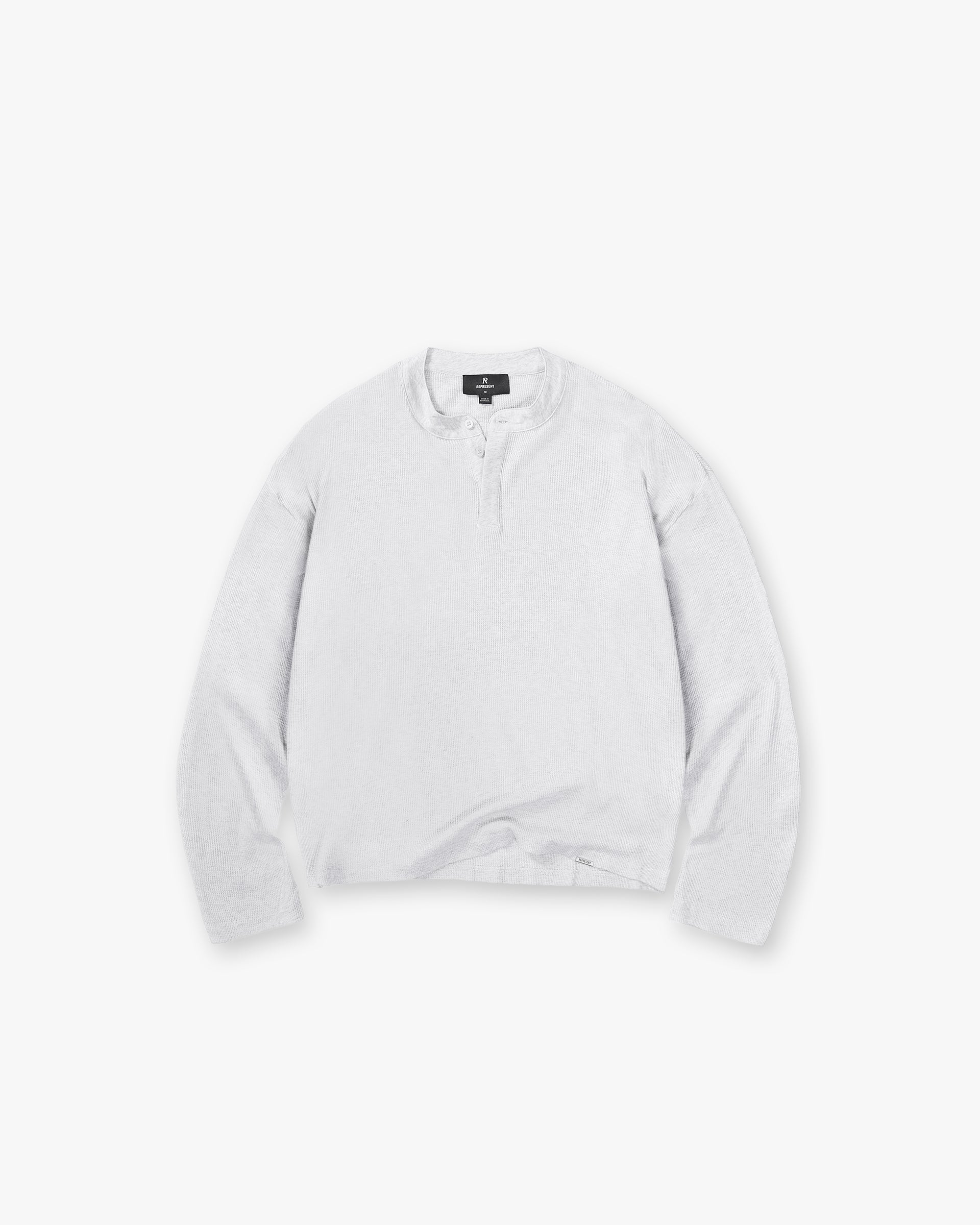 Initial Henley Waffle Long Sleeve T-Shirt - Ice Grey Marl