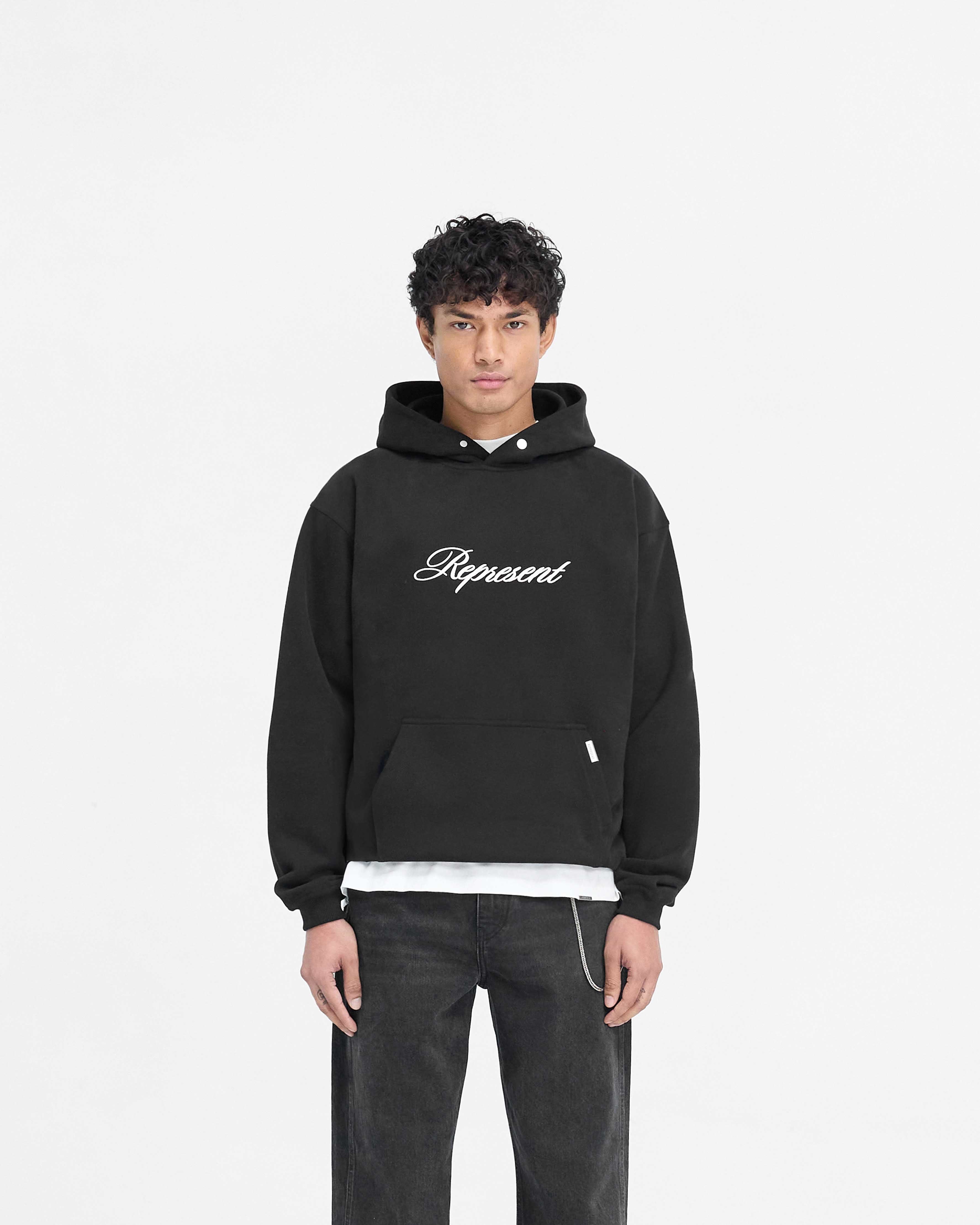 Script Logo Hoodie | Black | REPRESENT