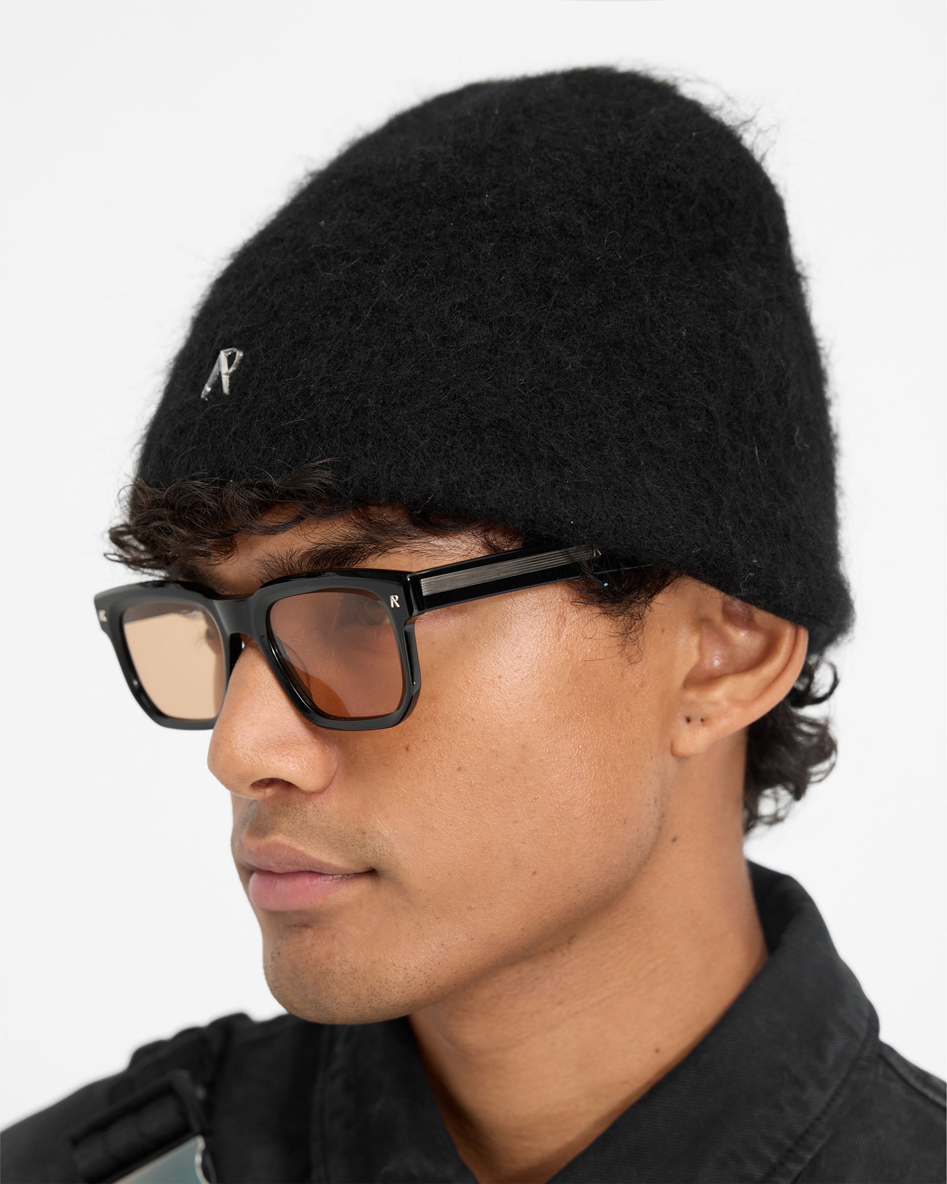 Metal Initial Beanie - Jet Black