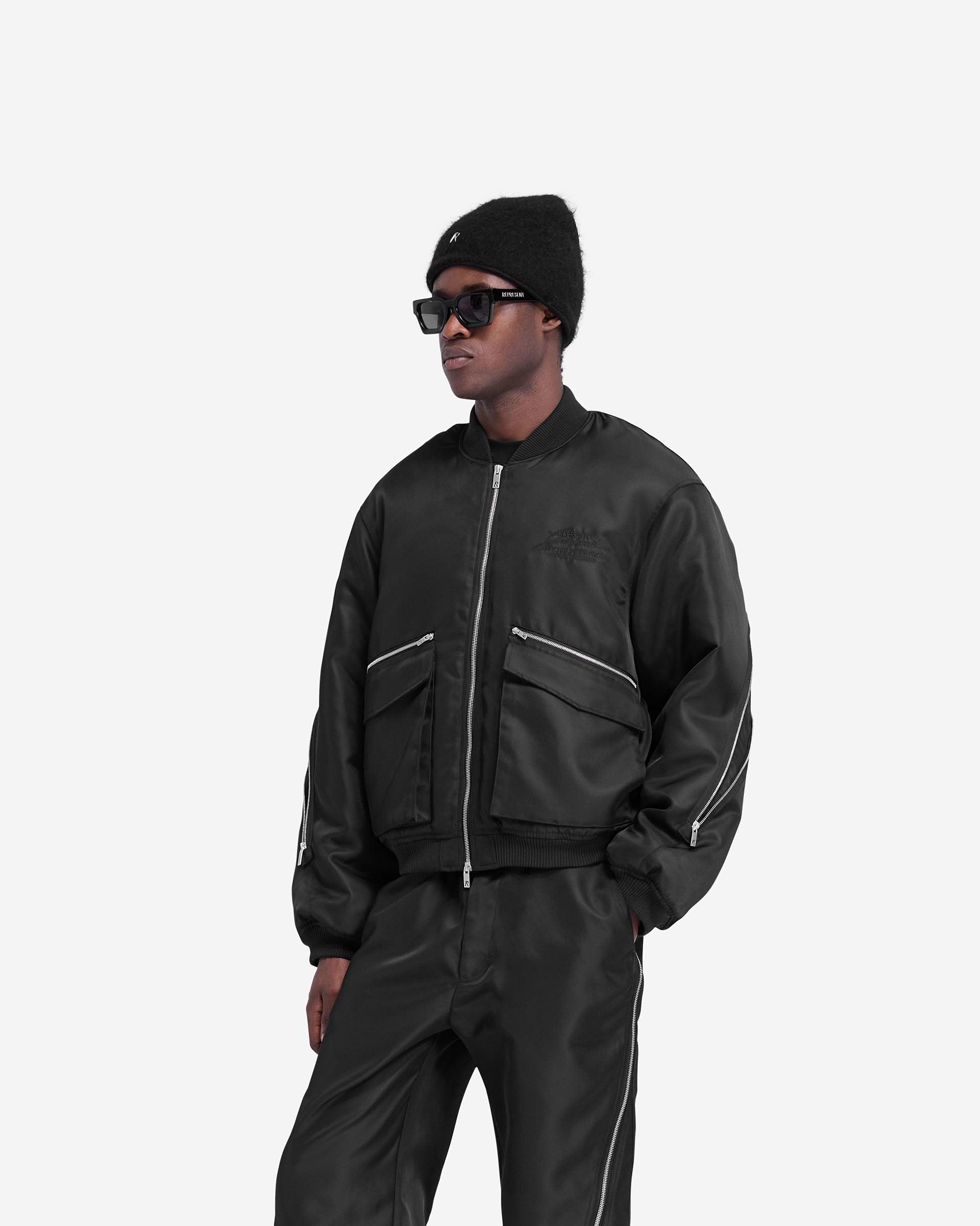 Zip Back Bomber Jacket - Jet Black