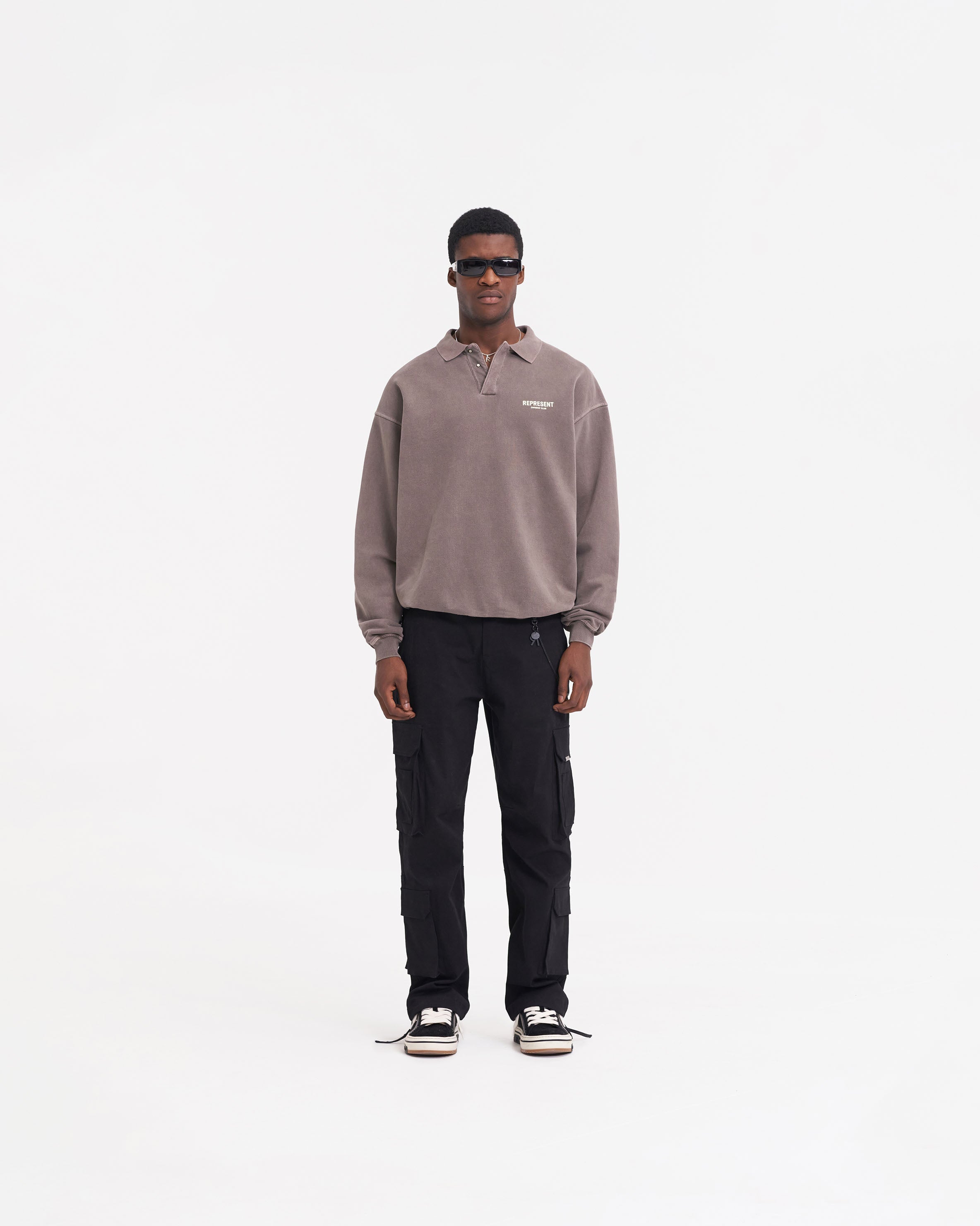 Represent Owners Club Long Sleeve Polo Sweater - Fog