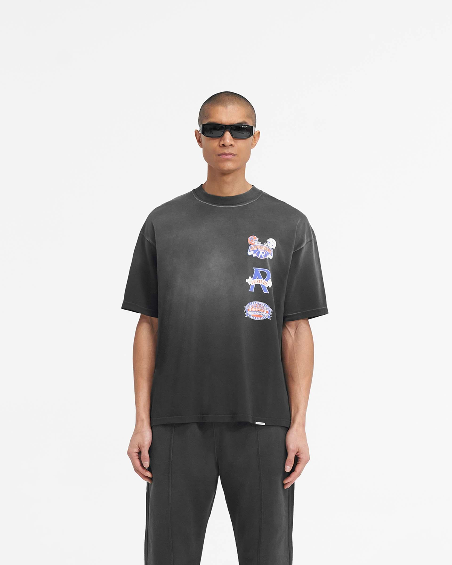 Represent X Feature Multi Logo T-Shirt - Stained Black