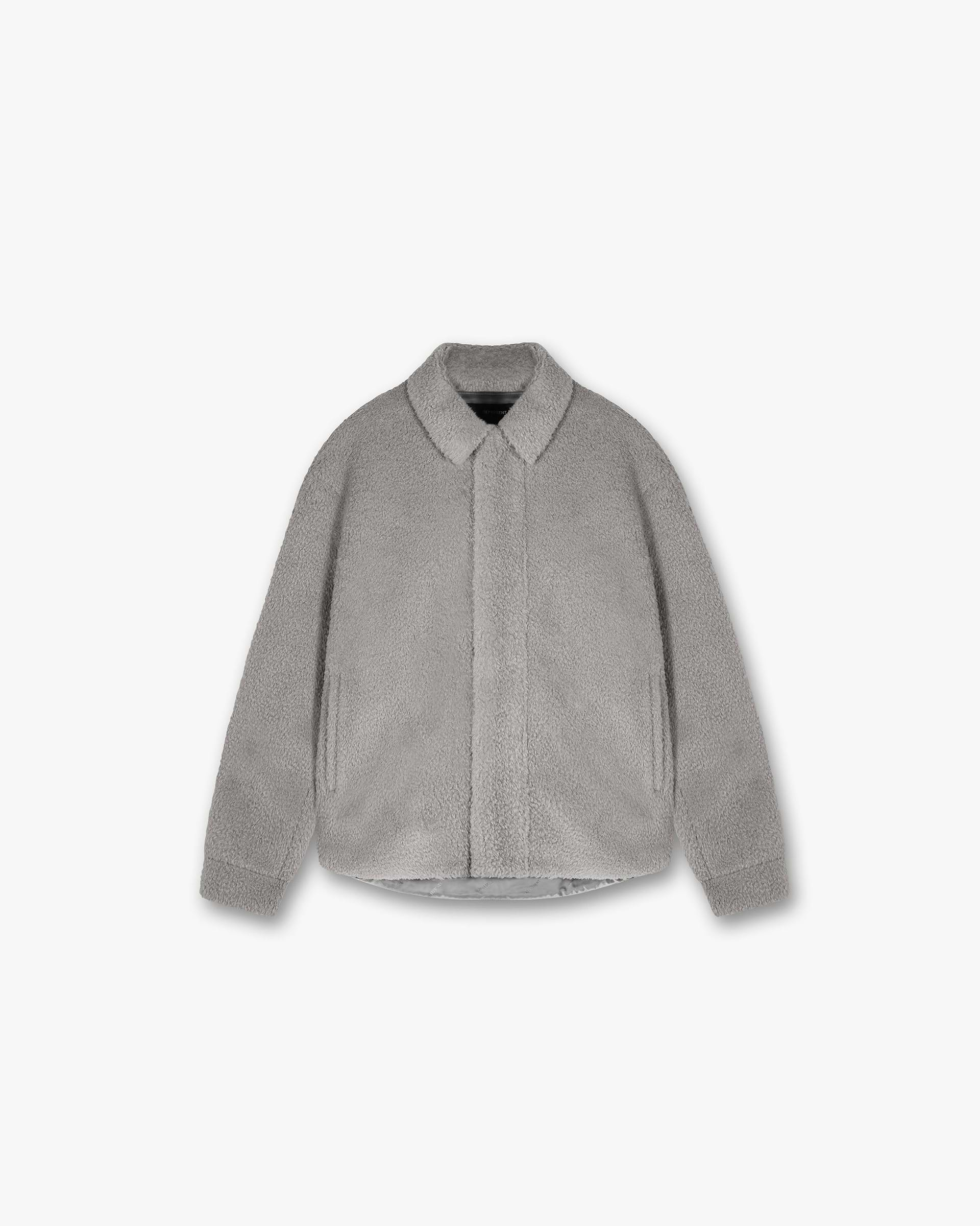 Shearling Scoop Hem Shirt - Ice Grey