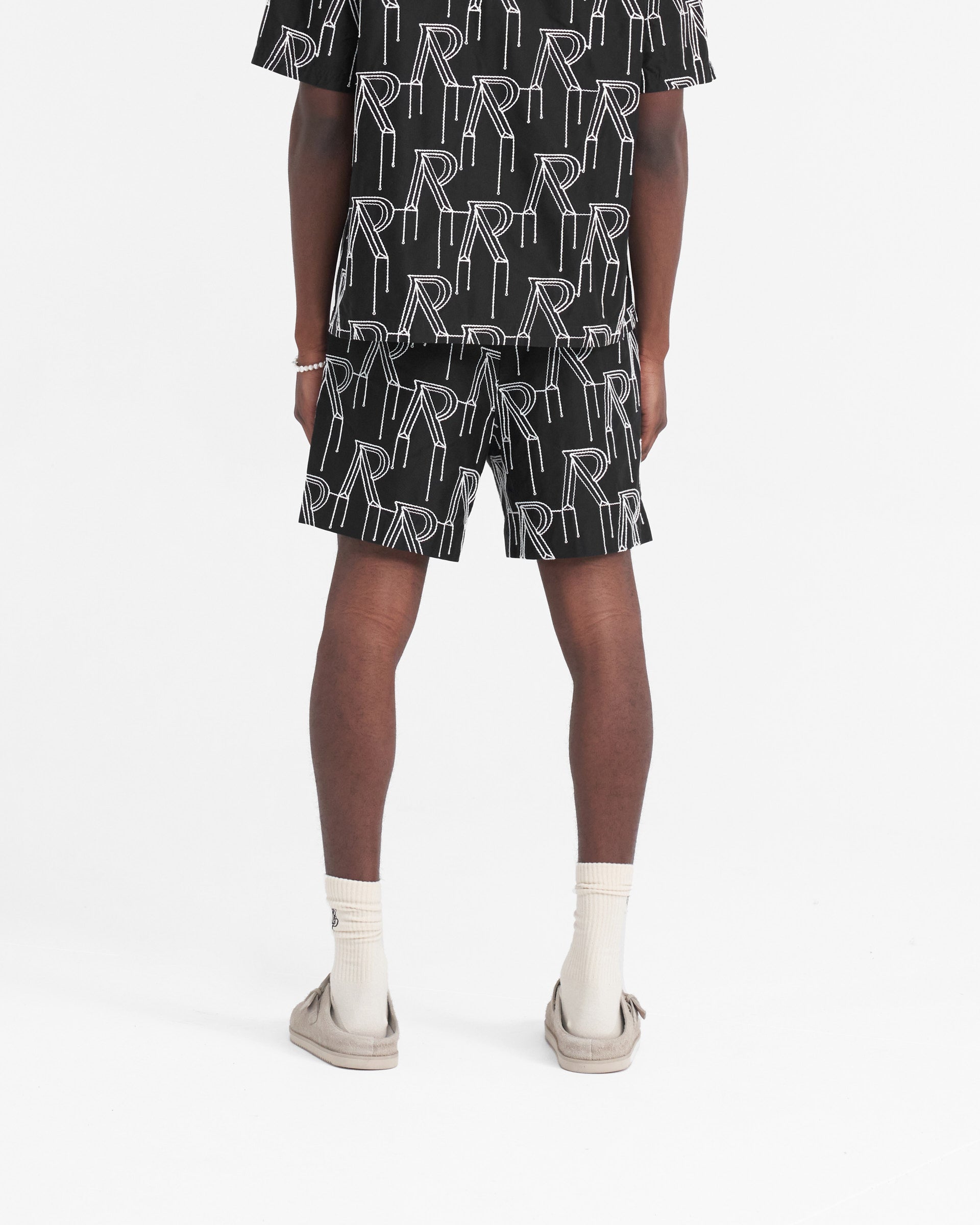 Embroidered Initial Tailored Short - Black