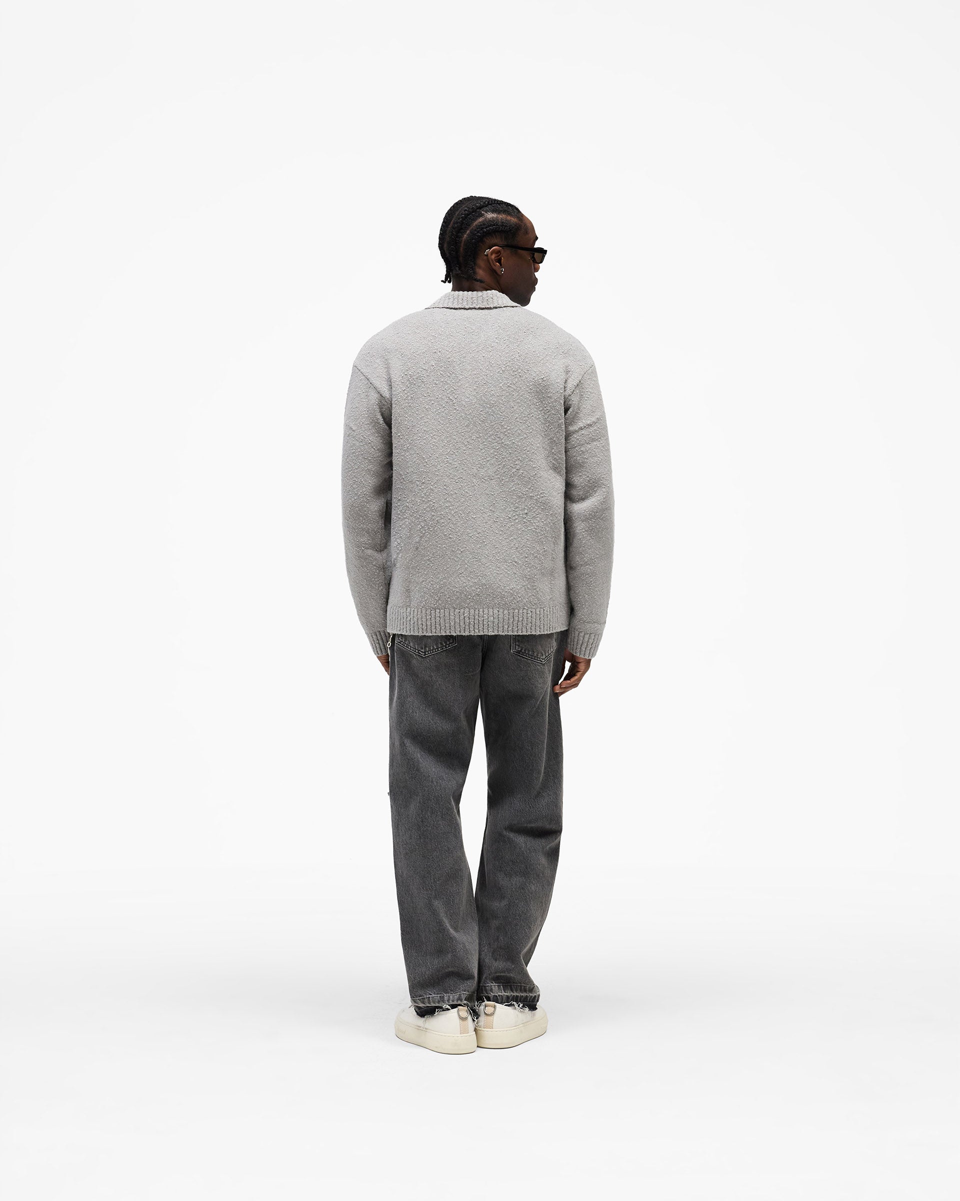 Knitted Boucle Polo - Grey