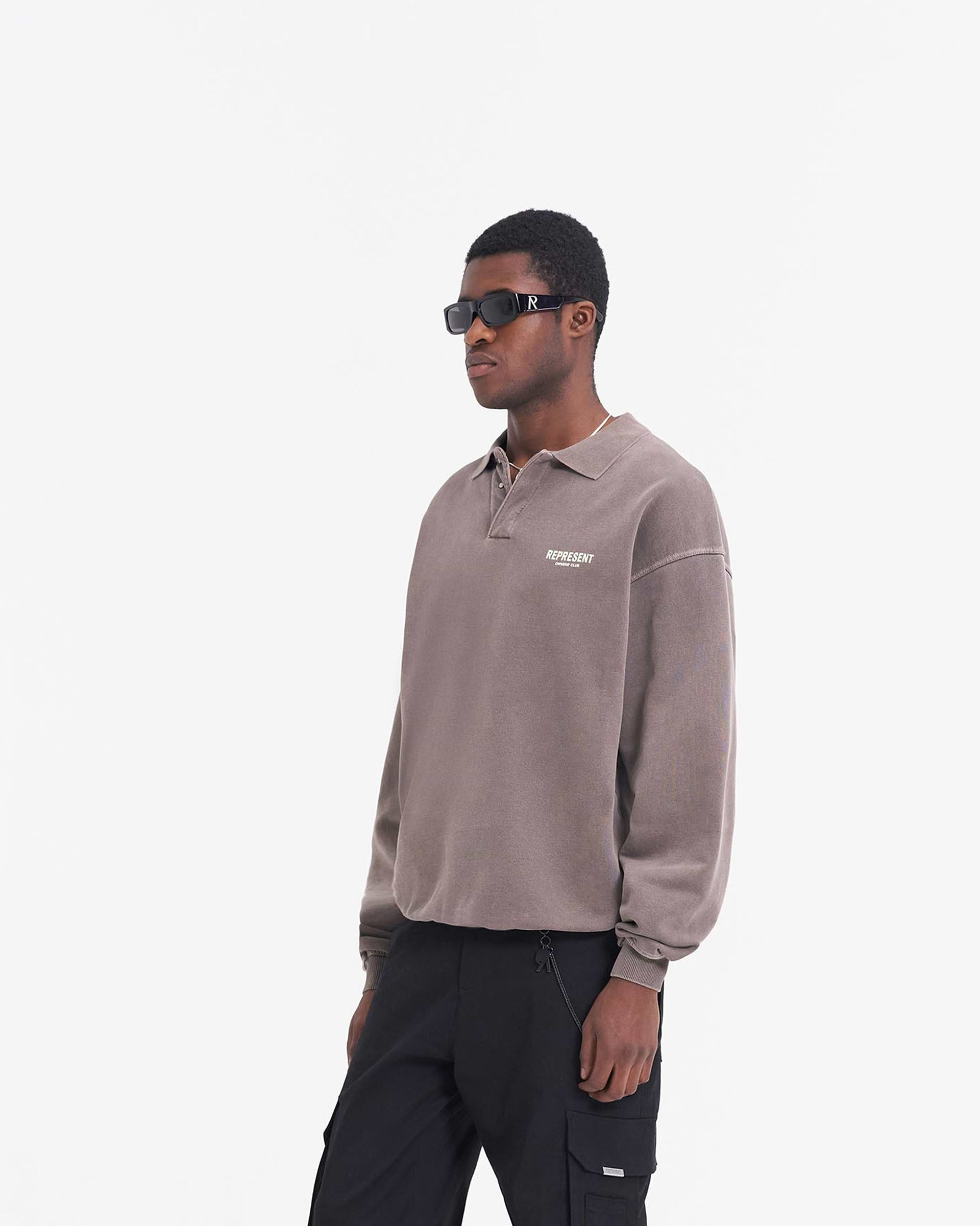 Represent Owners Club Long Sleeve Polo Sweater - Fog