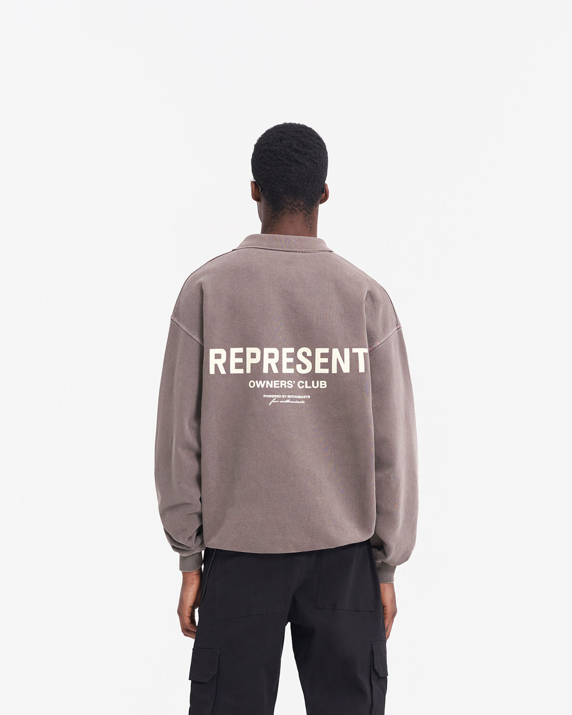 Represent Owners Club Long Sleeve Polo Sweater - Fog