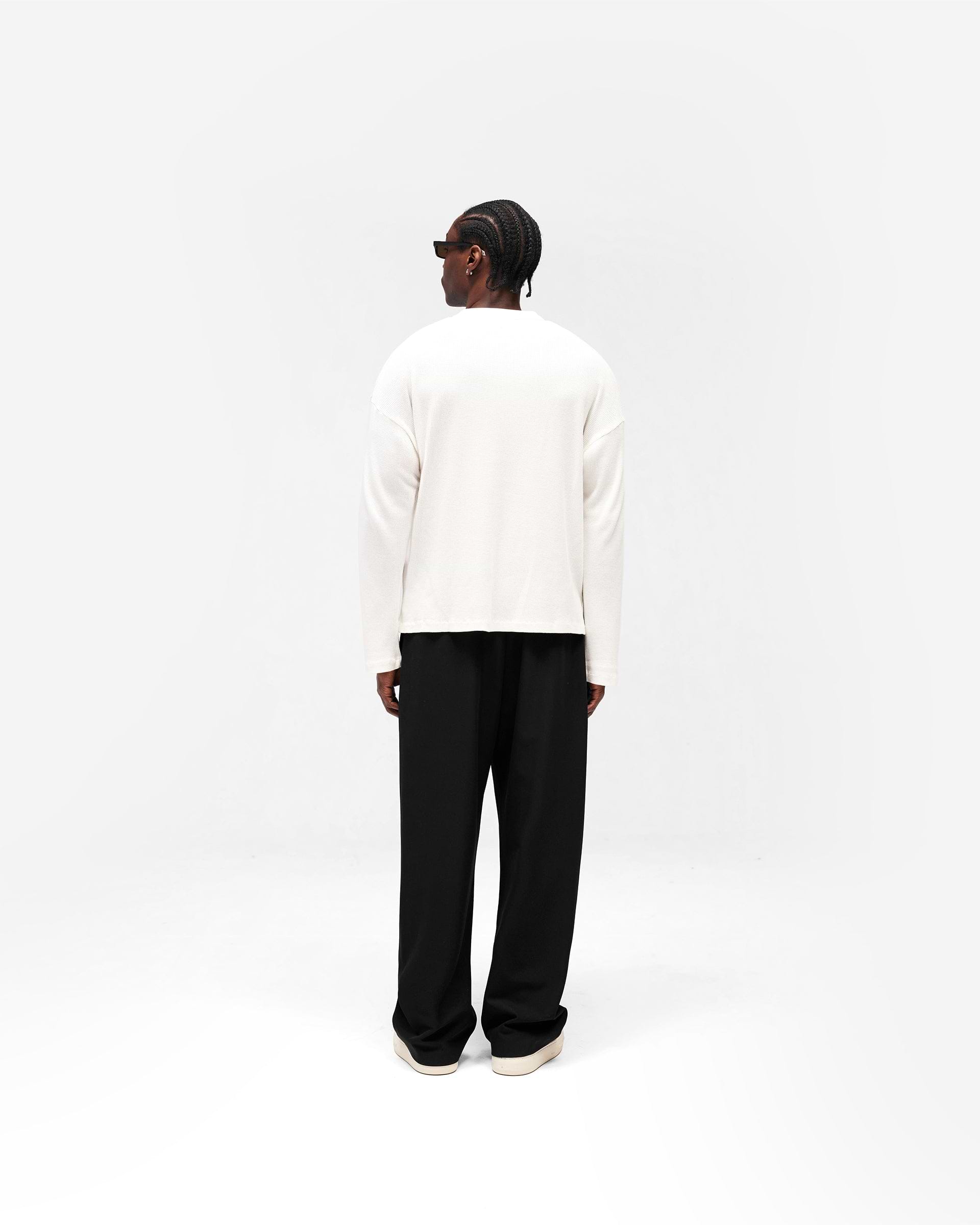 Initial Henley Waffle Long Sleeve T-Shirt - Flat White