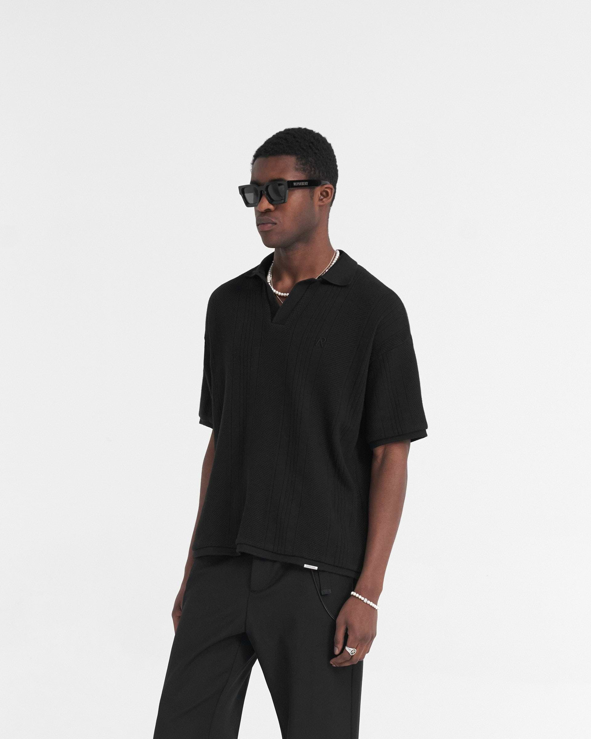 Open Stitch Polo - Black