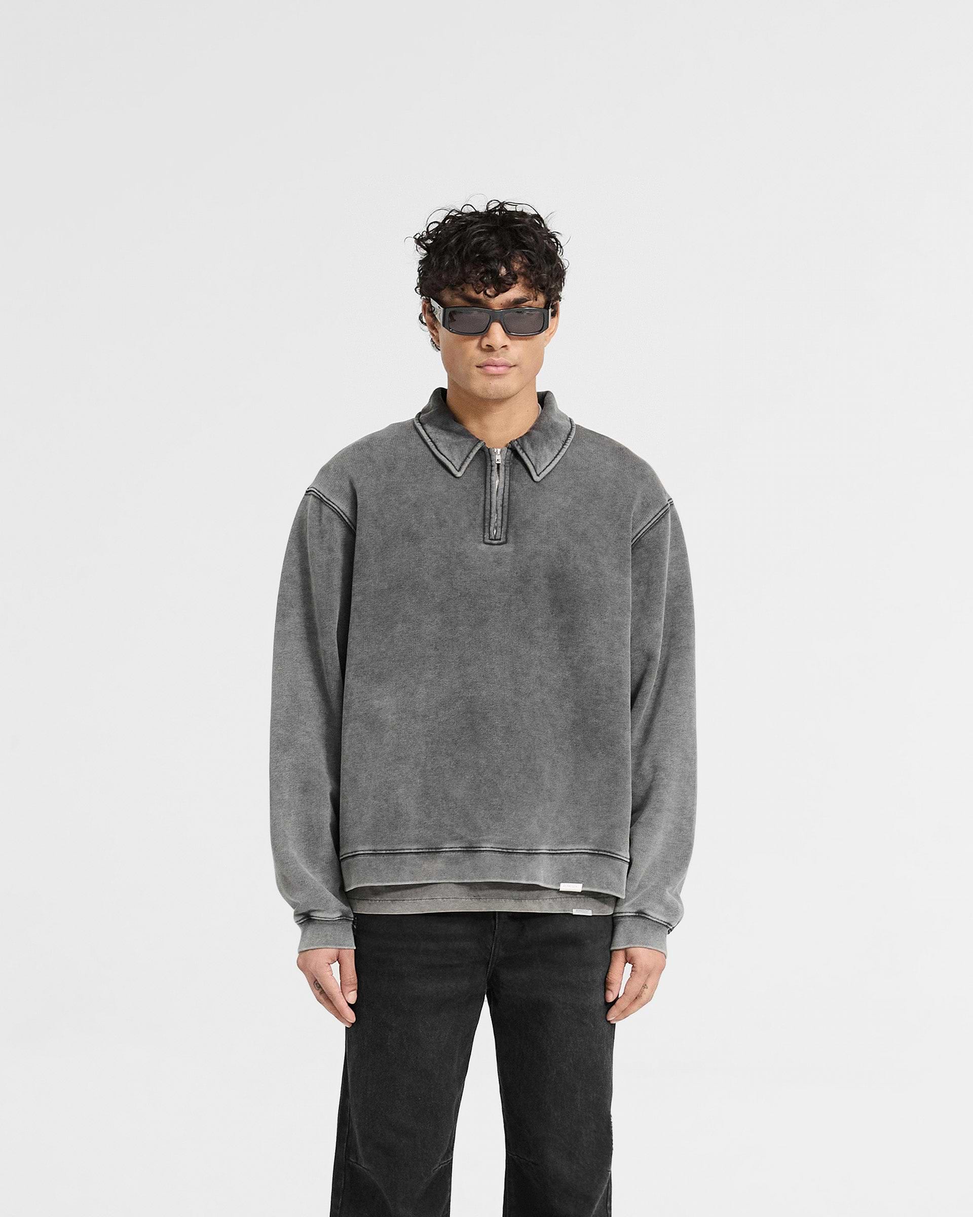 Initial Boxy Oversized Quarter Zip | Vintage Grey | REPRESENT