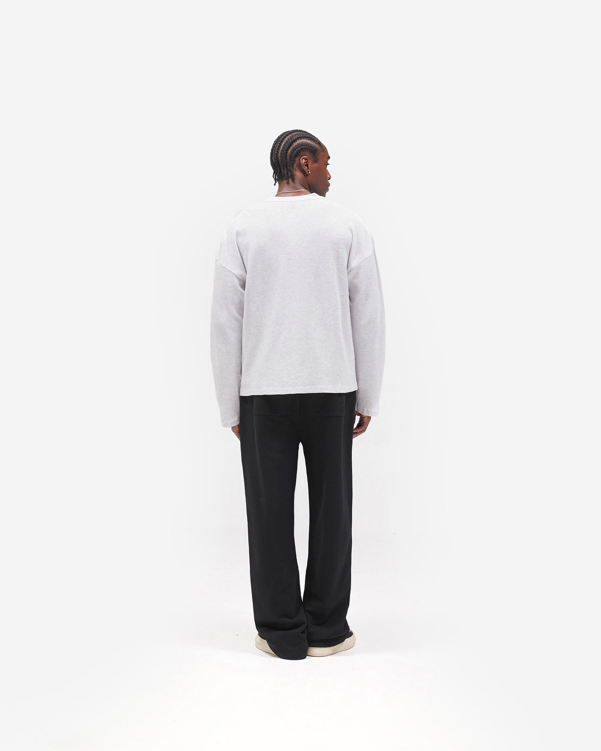 Initial Henley Waffle Long Sleeve T-Shirt - Ice Grey Marl