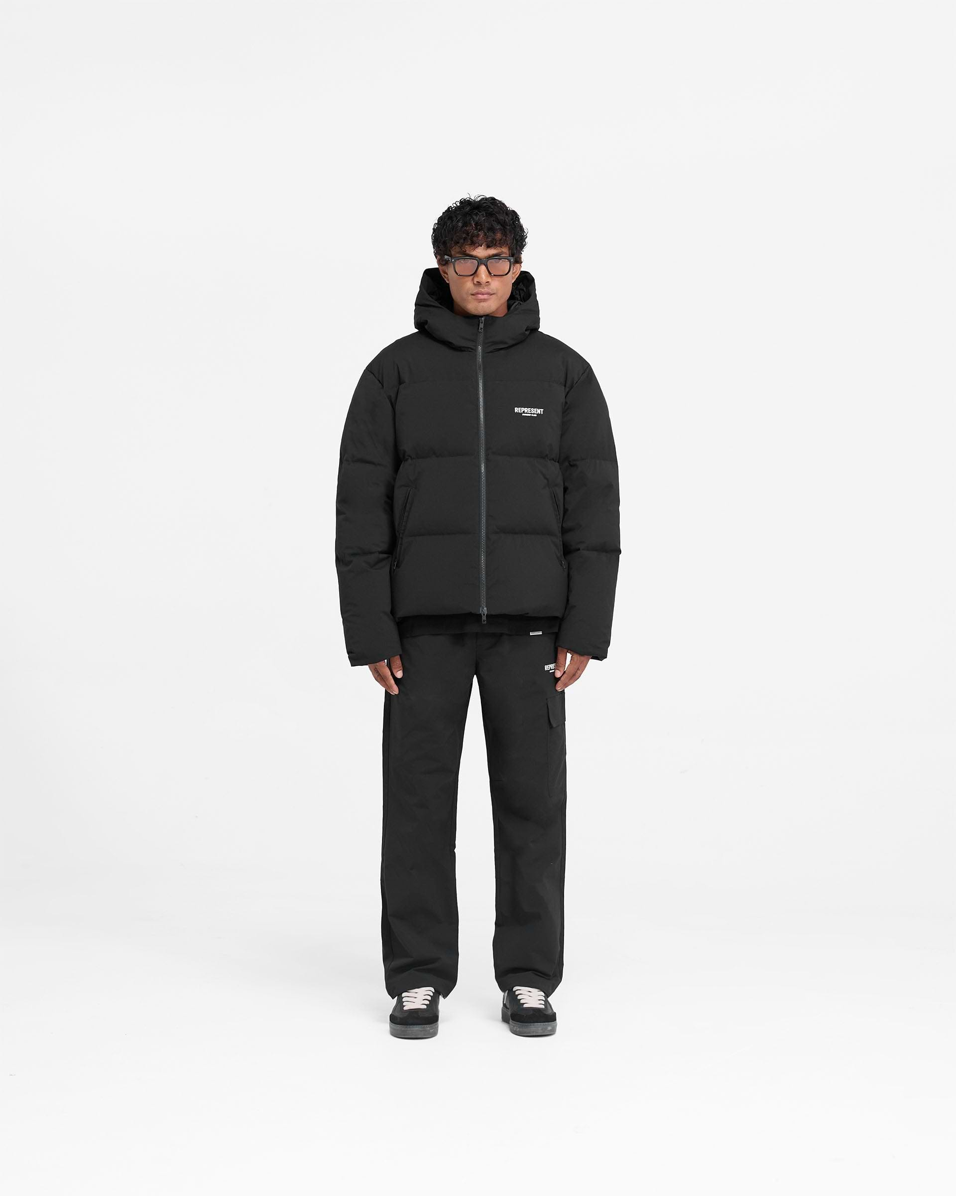 Represent Owners Club Hooded Puffer Jacket - Black