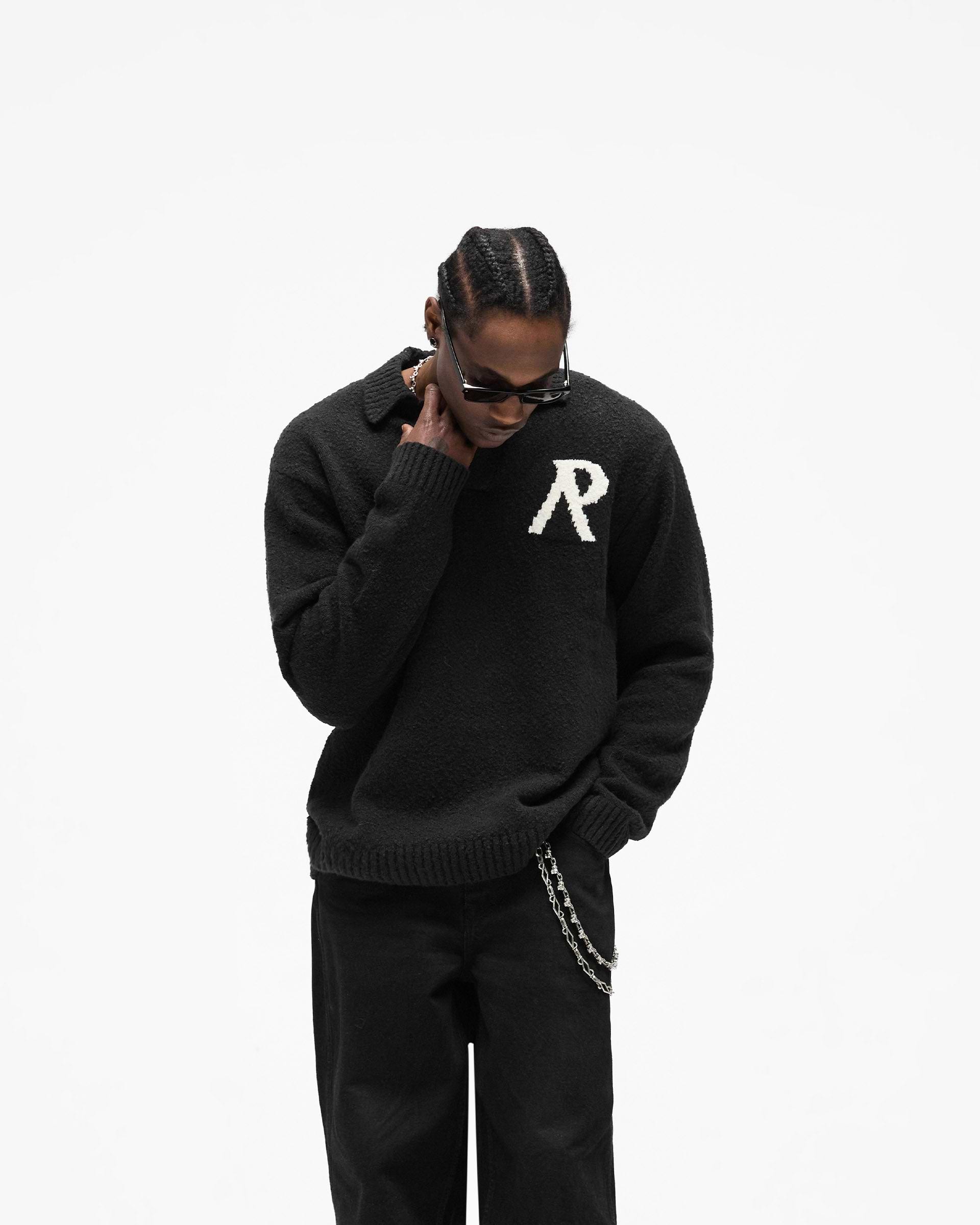 Knitted Boucle Polo - Jet Black