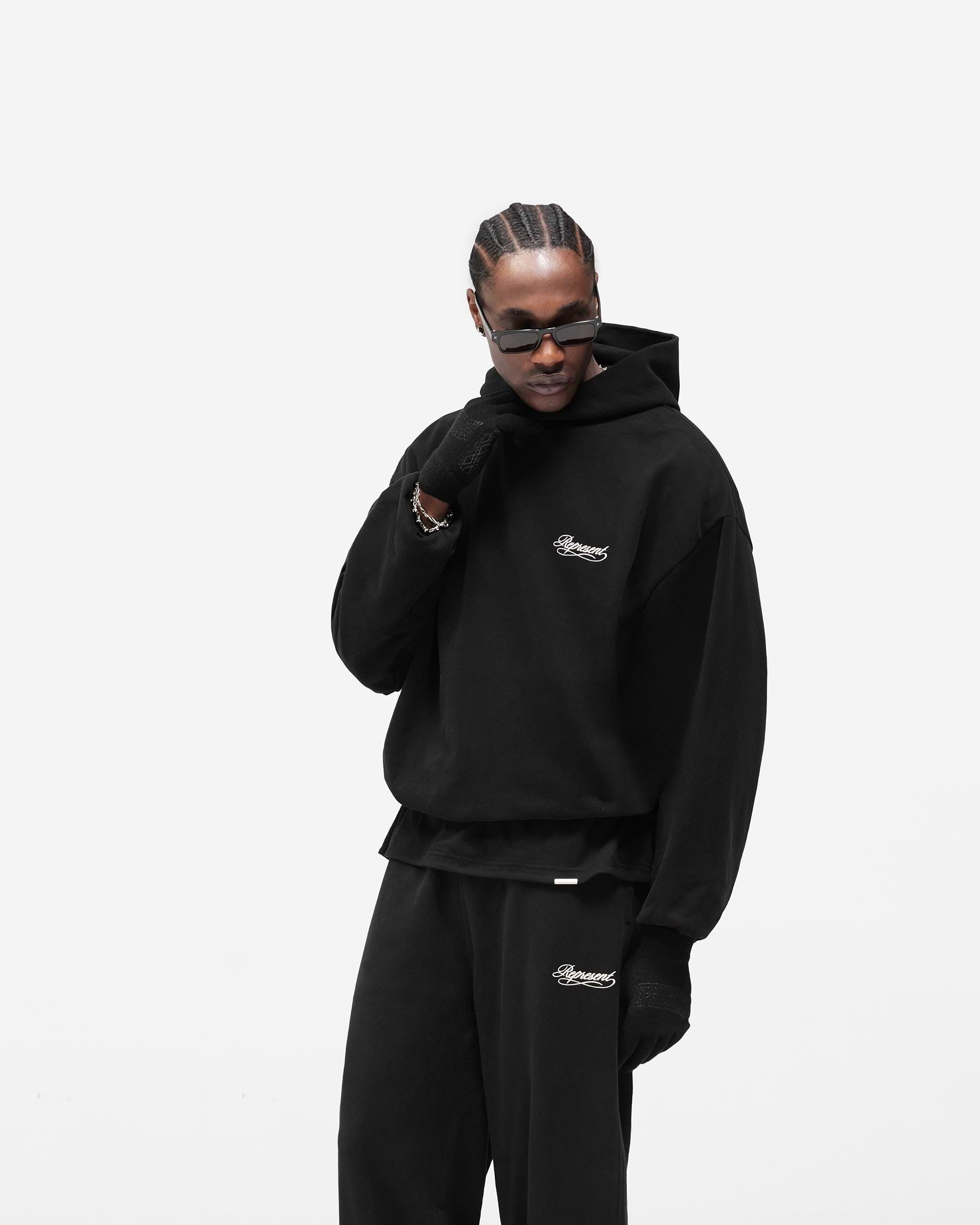 Black Dual Layer Script Hoodie | Mens Hoodies | REPRESENT