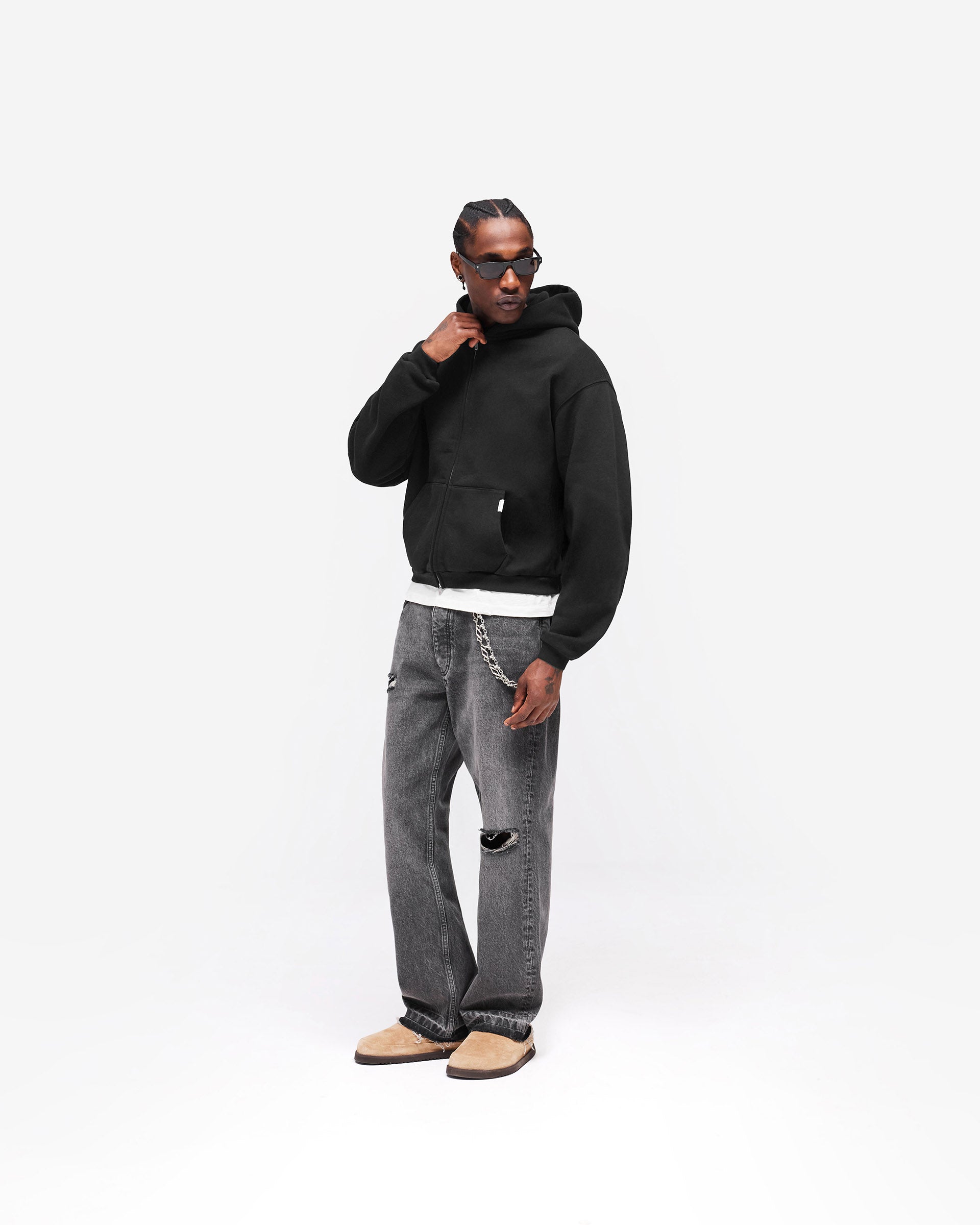 GH Shrunken Zip Hoodie - Jet Black