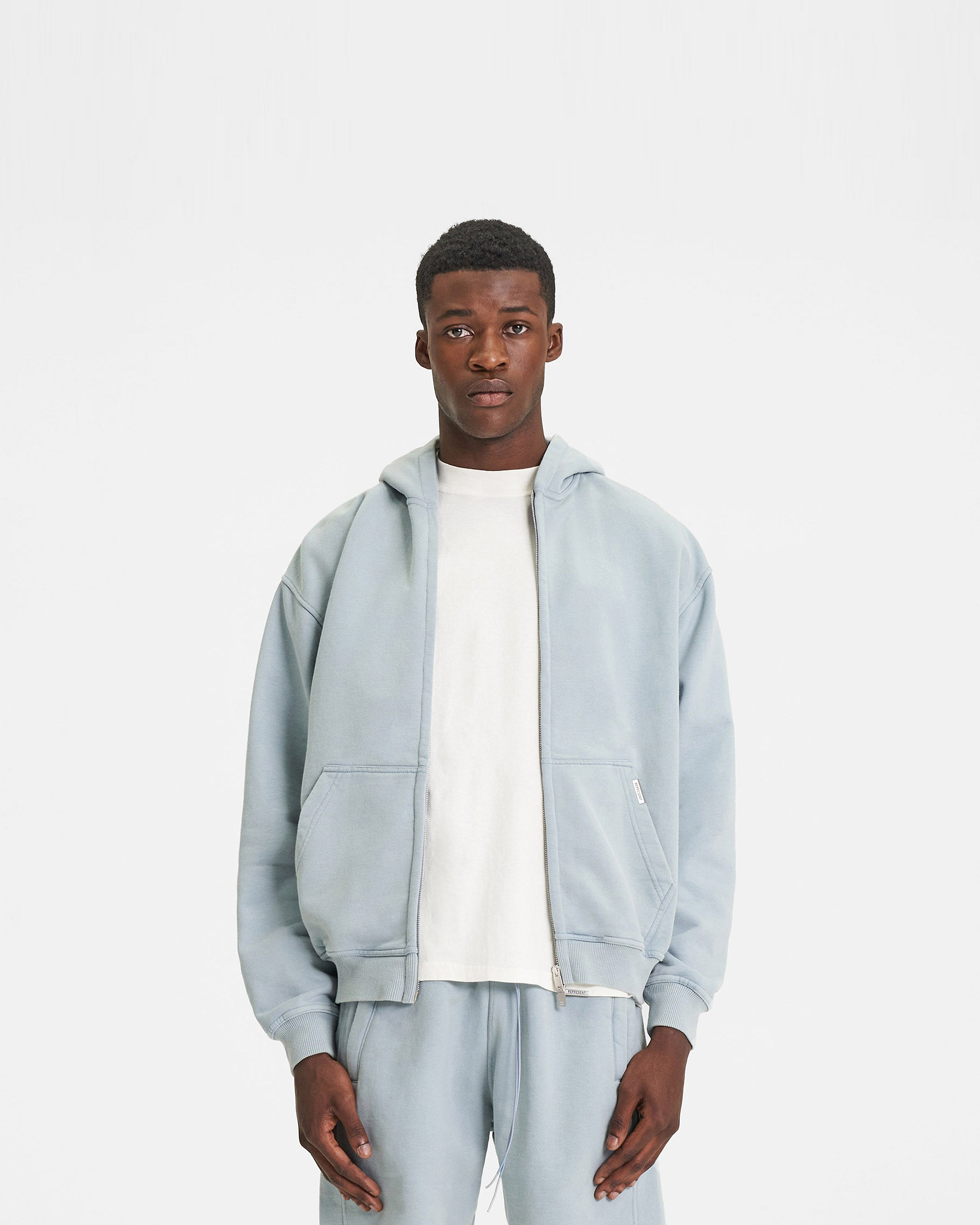 Blank Zip Hoodie - Washed Blue