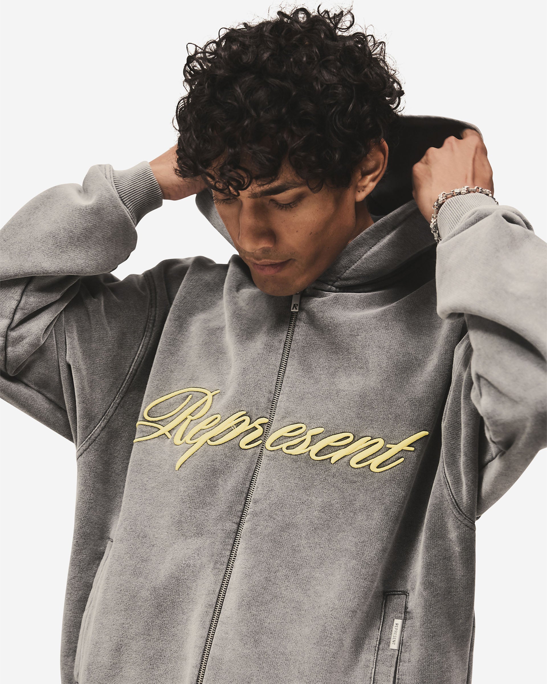 Script Logo Zip Hoodie - Vintage Grey | REPRESENT