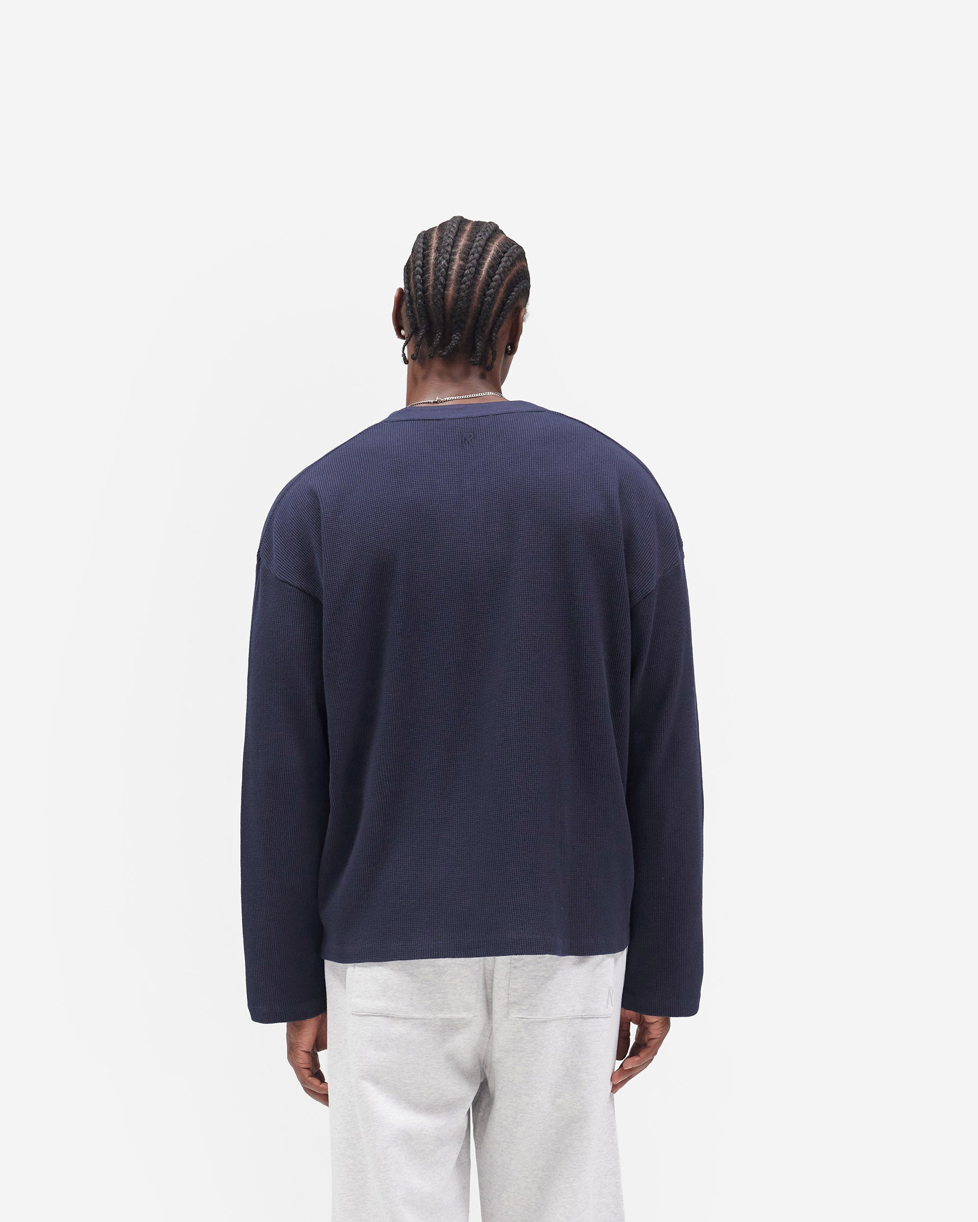 Initial Henley Waffle Long Sleeve T-Shirt - Midnight Navy