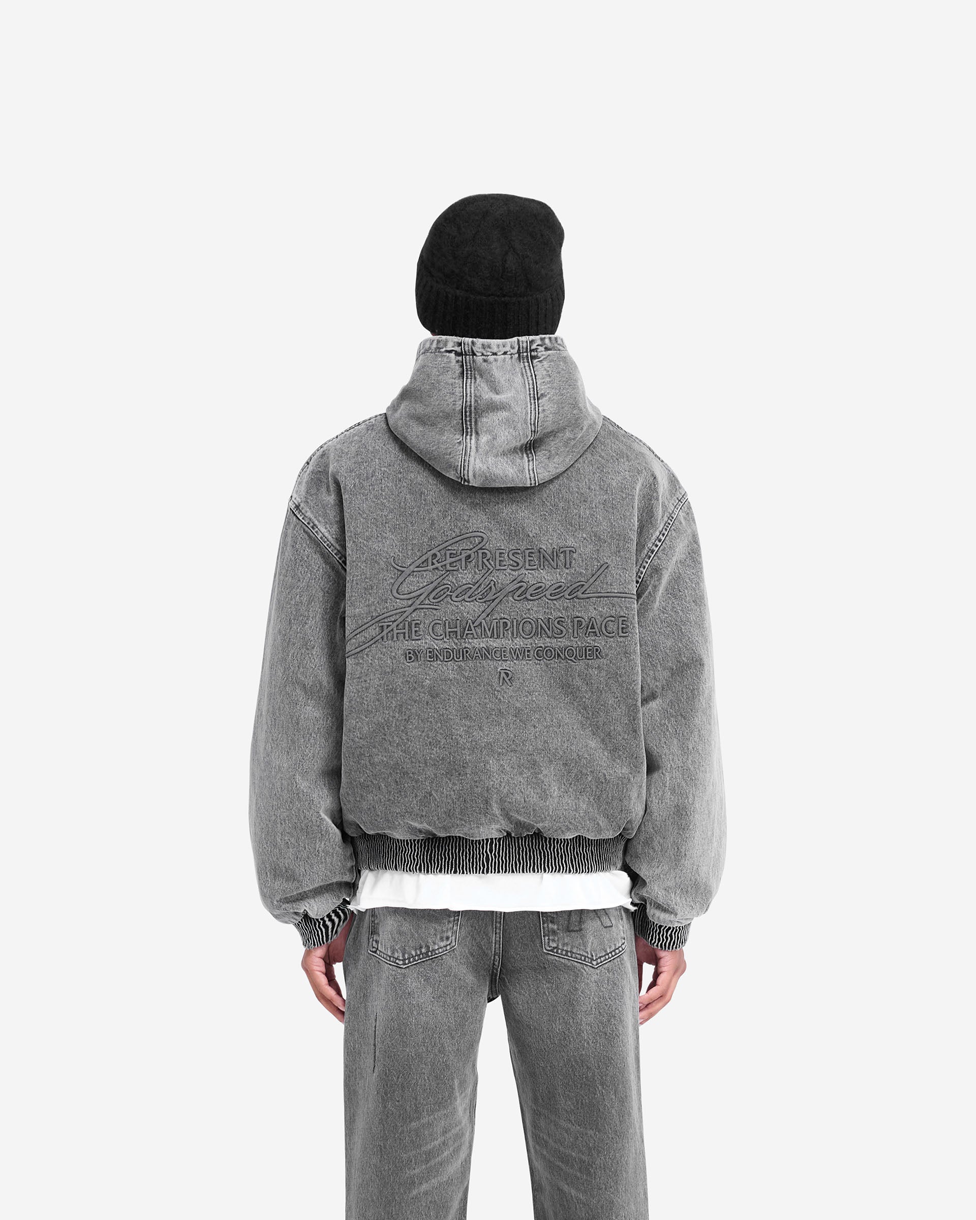 R5 Hooded Denim Bomber - Charcoal Grey | REPRESENT R5 Hooded Denim Bomber - Charcoal Grey | REPRESENT