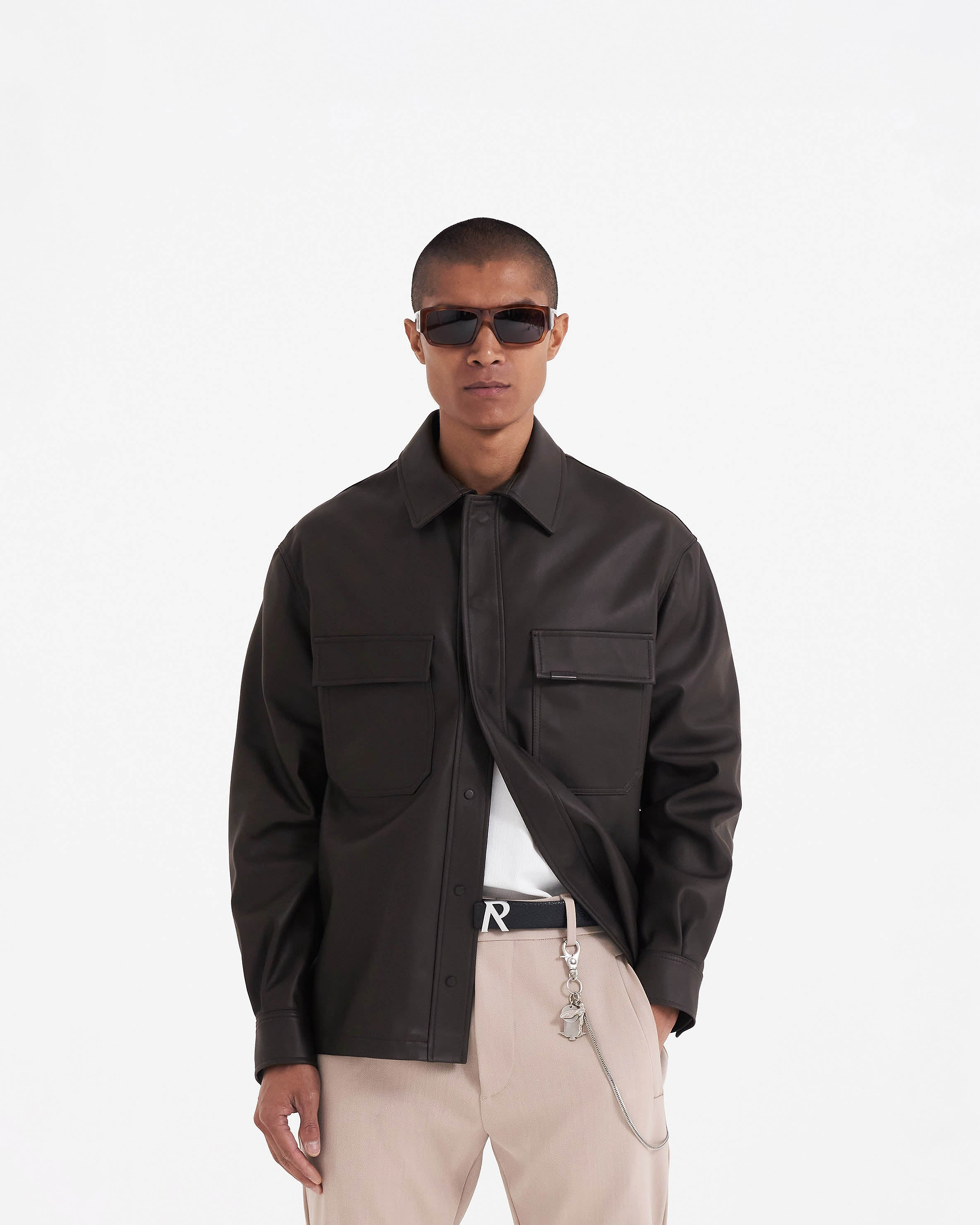 Leather Overshirt | Dark Oak Shirts FW22 | Represent Clo