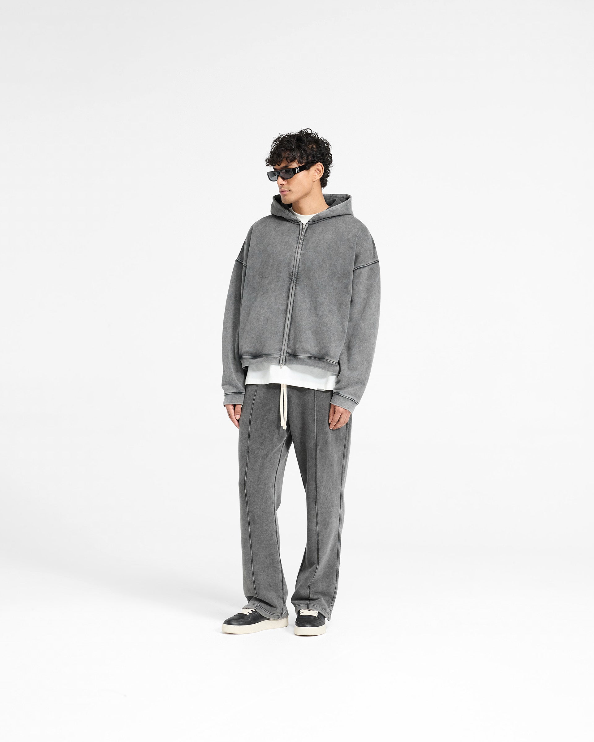 Initial Boxy Zip Through Hoodie - Vintage Grey