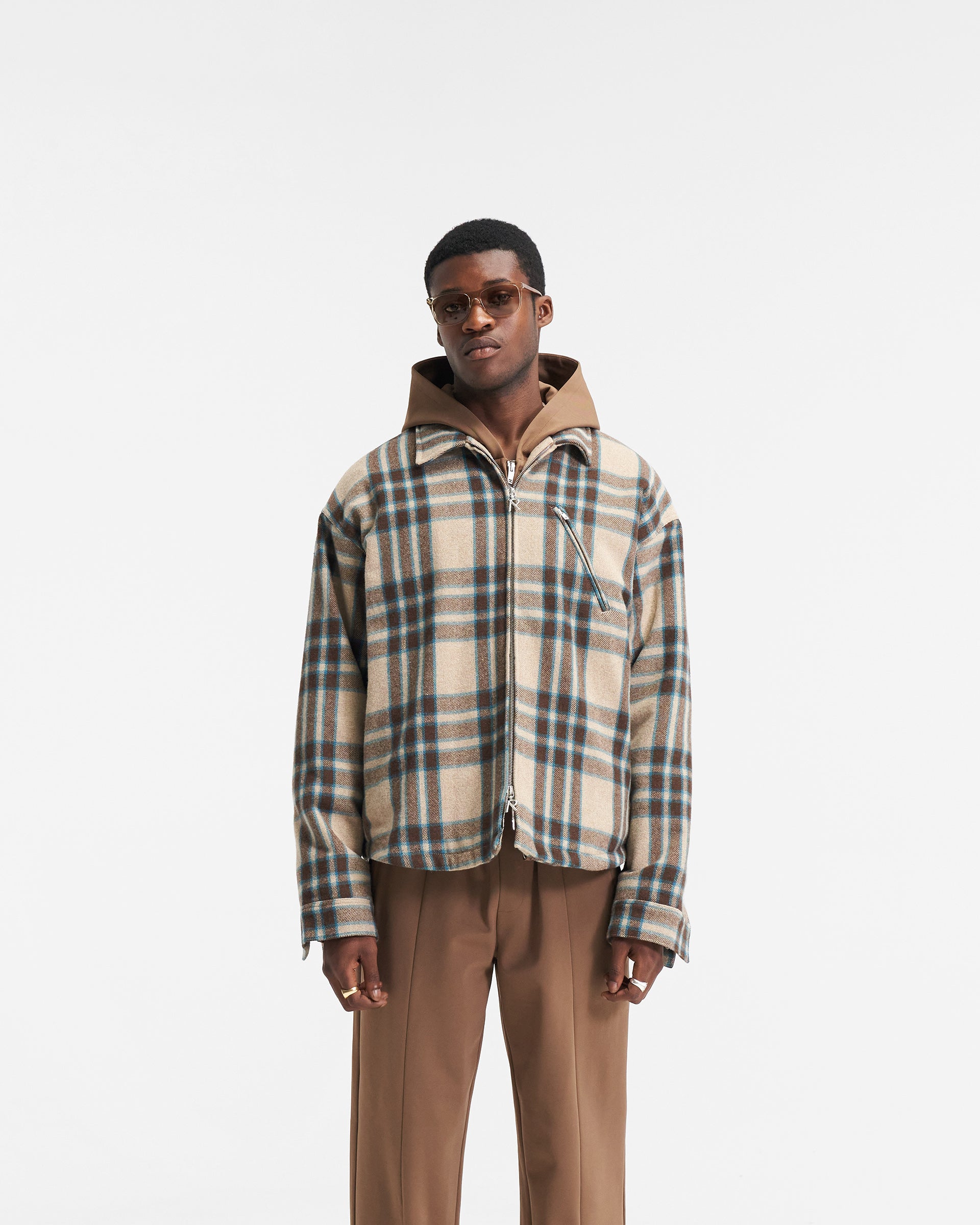 Heavy Zip Overshirt - Brown Check