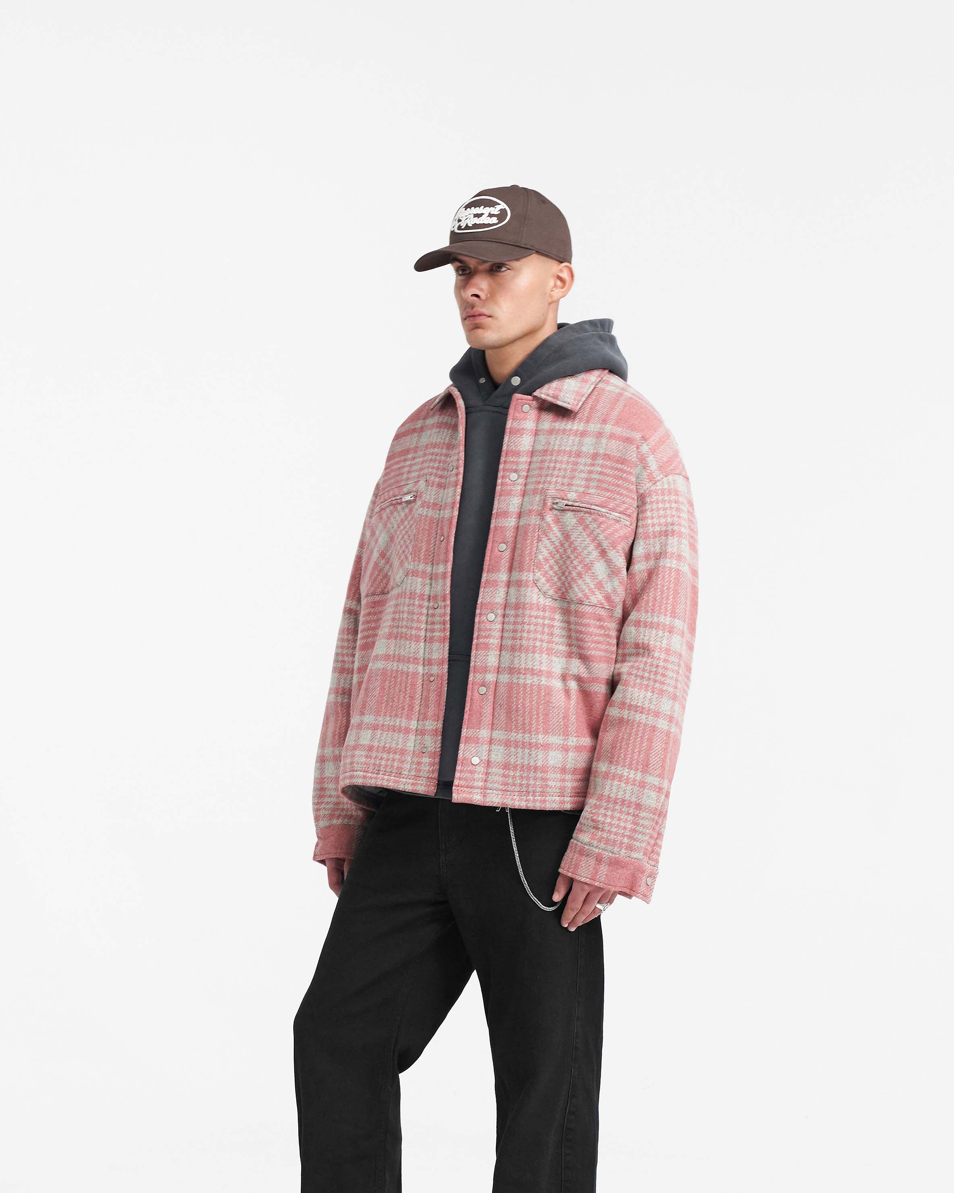 Quilted Flannel Shirt - Pink Grey Check