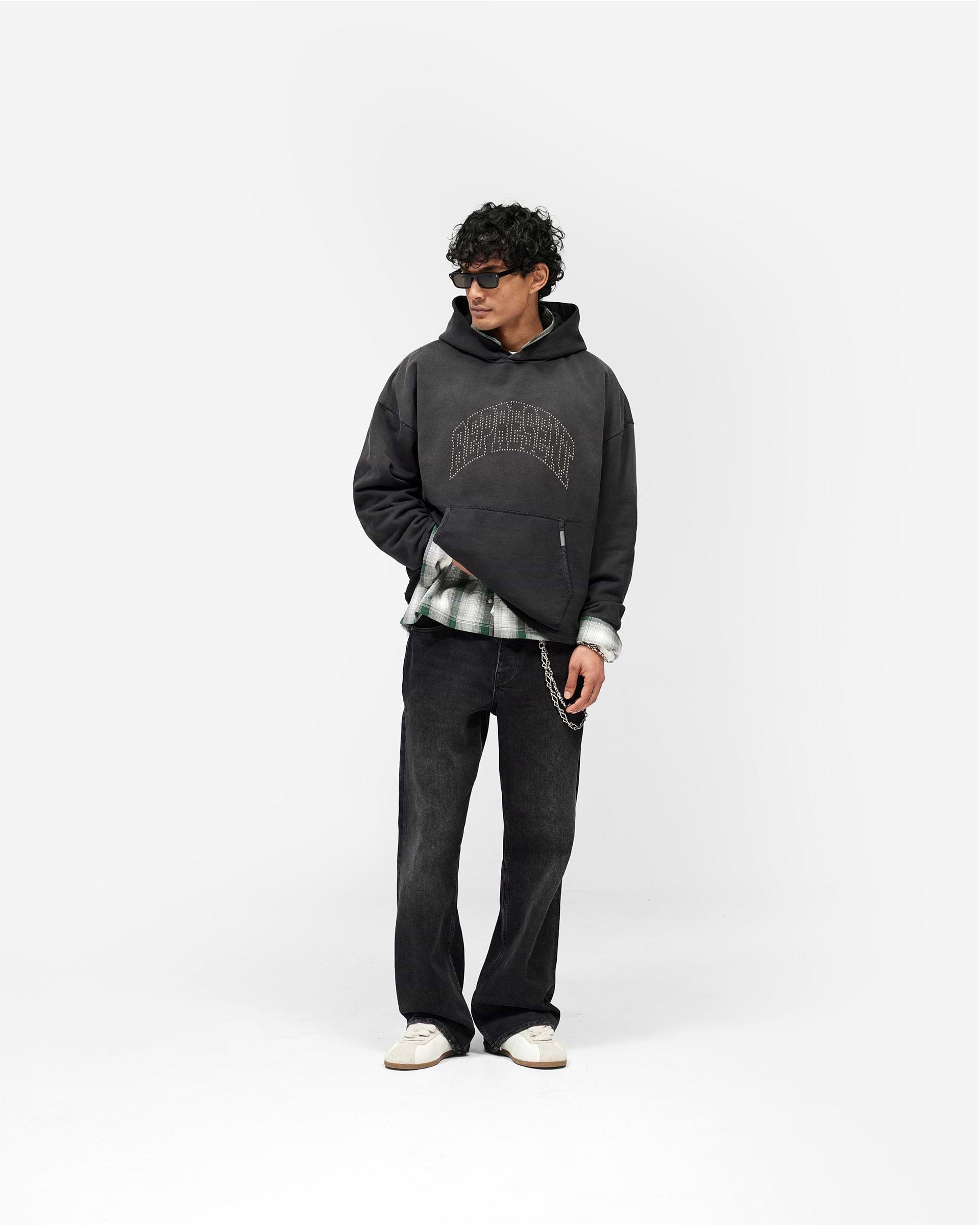 Represent Embellished Hoodie - Stained Black