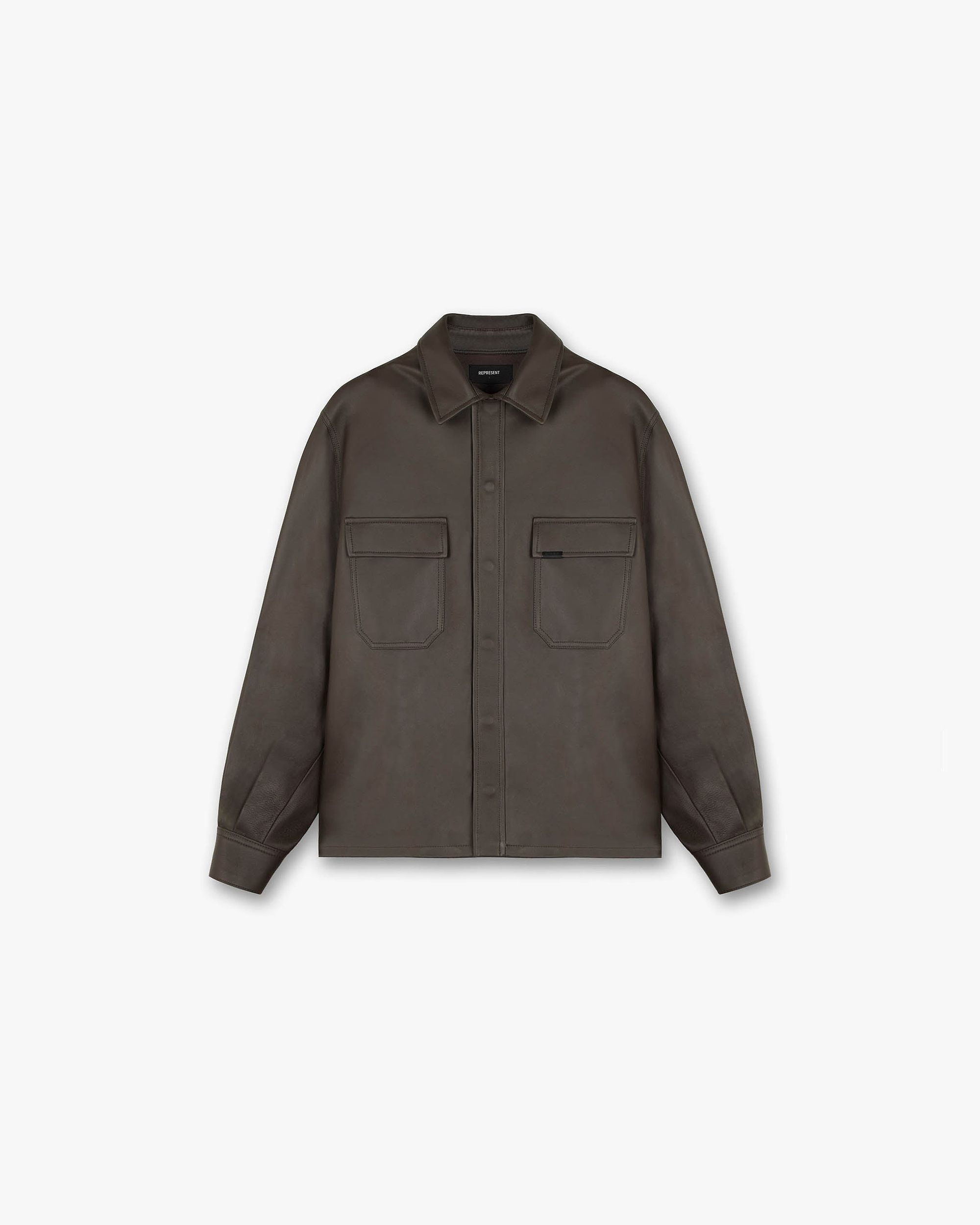 Leather Overshirt | Dark Oak Shirts FW22 | Represent Clo