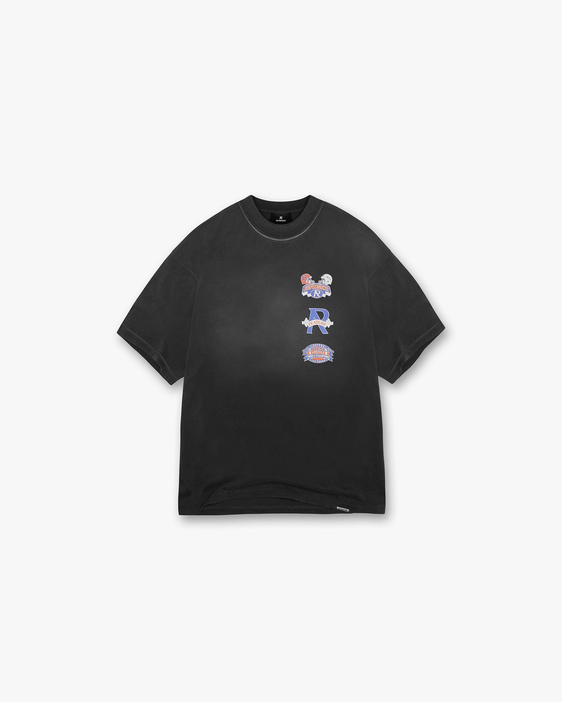 Represent X Feature Multi Logo T-Shirt - Stained Black