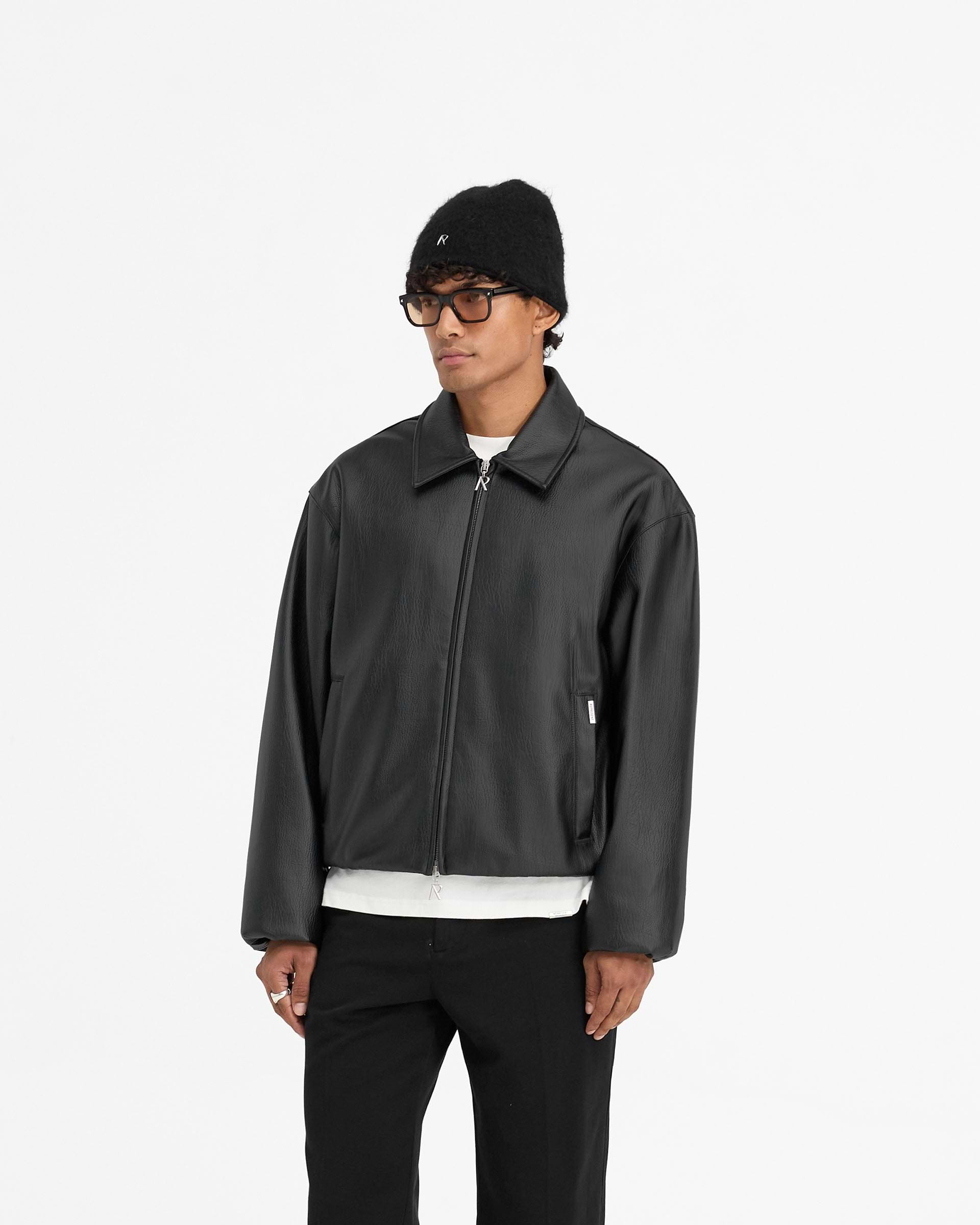 Faux Leather Bomber - Jet Black