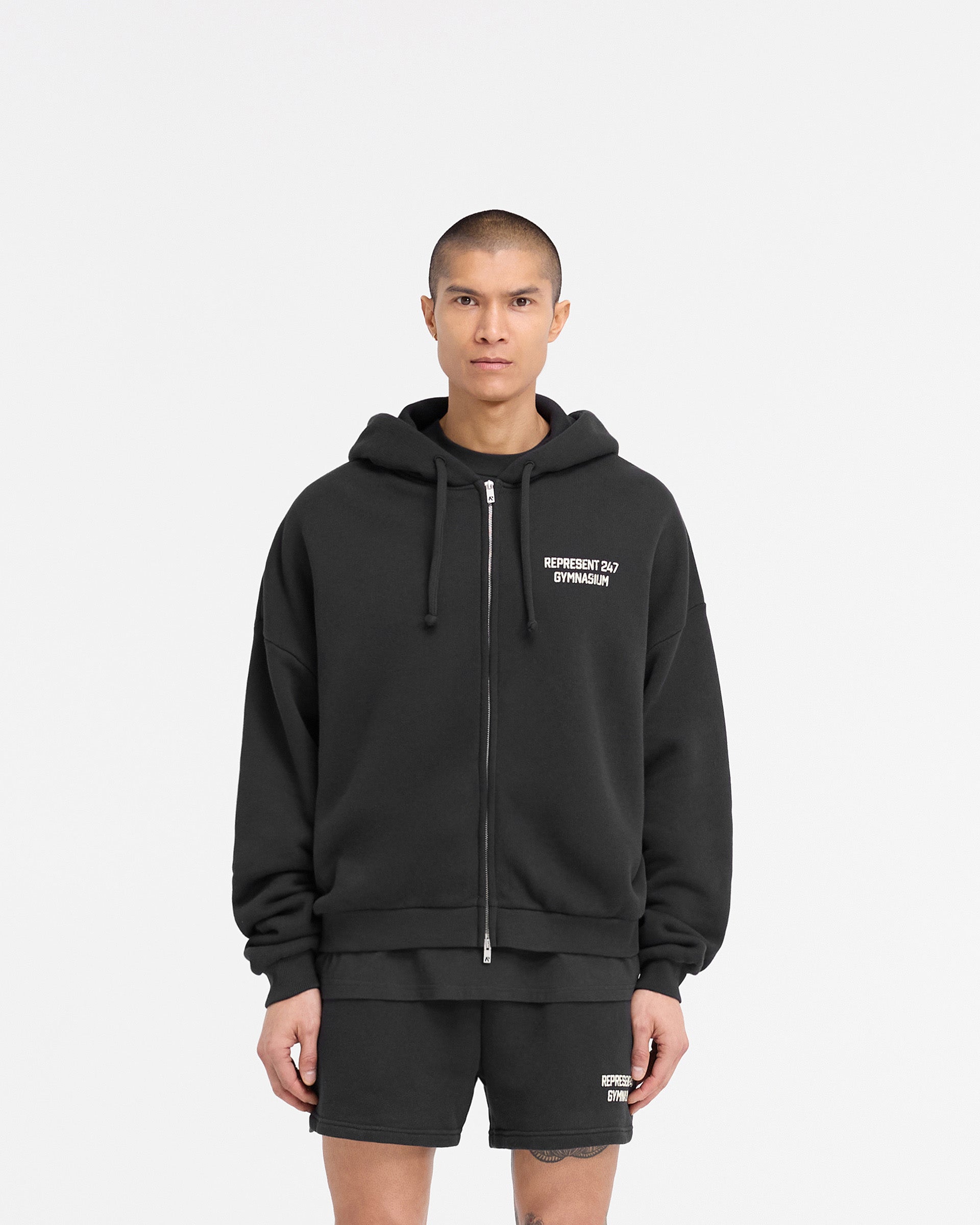 247 Gymnasium Boxy Zip Hoodie - Off Black