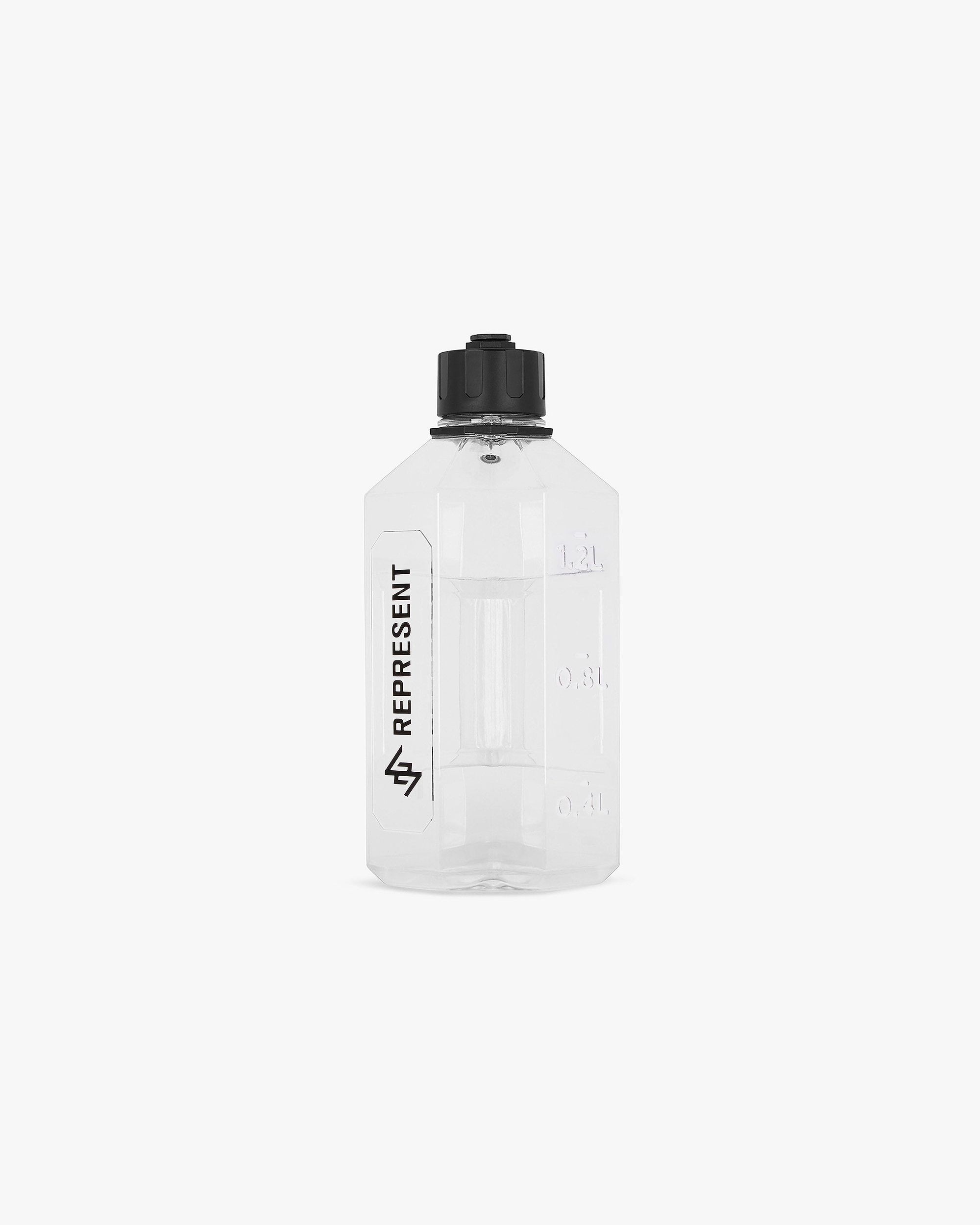 Back product image of a mens clear water bottle on a plain white background | 247 Bottle XL in Clear | 1600ml capacity leak-proof water bottle | 247 Accessories | Represent Clo