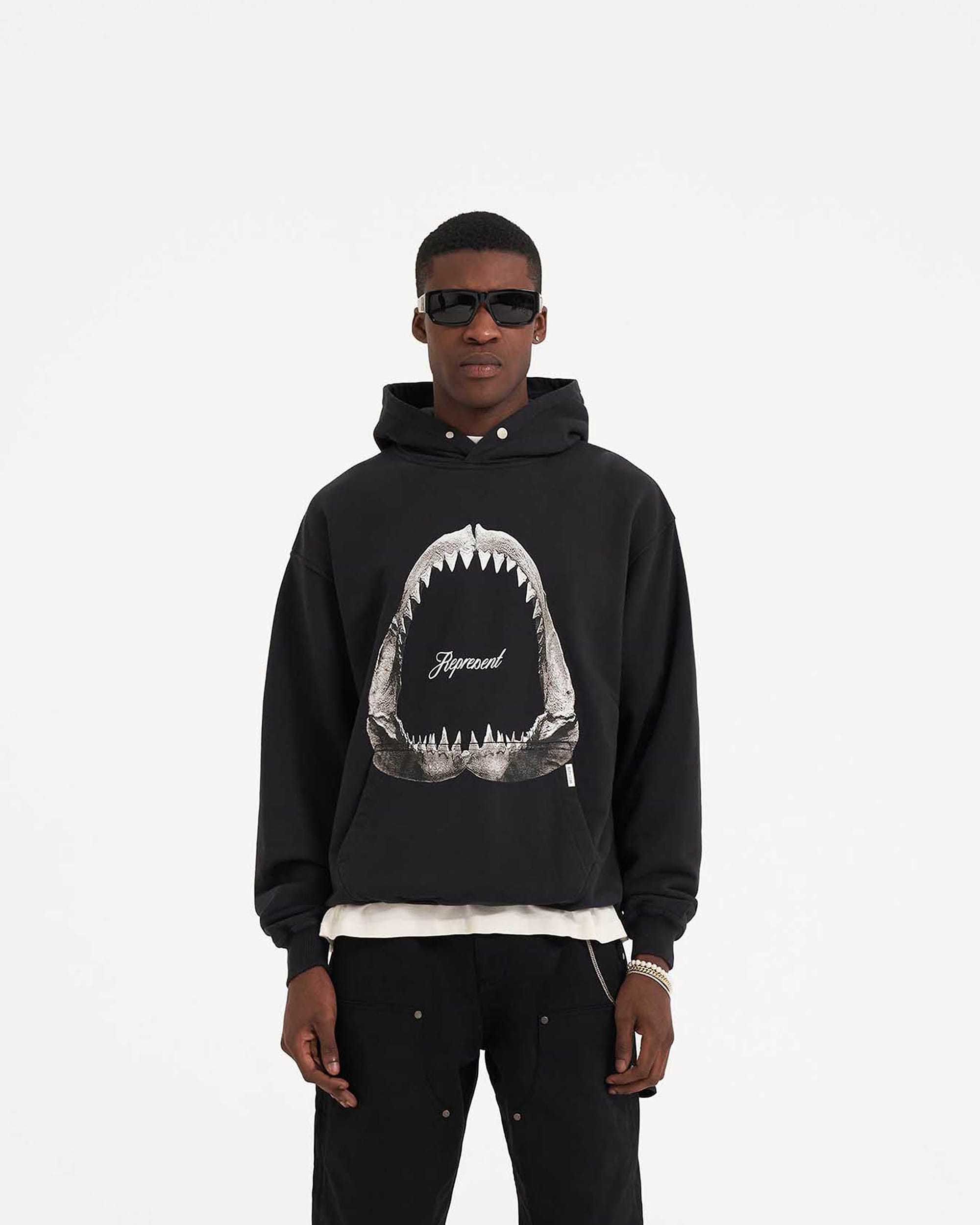 Shark Jaws Hoodie | Off Black Hoodies SS23 | Represent Clo