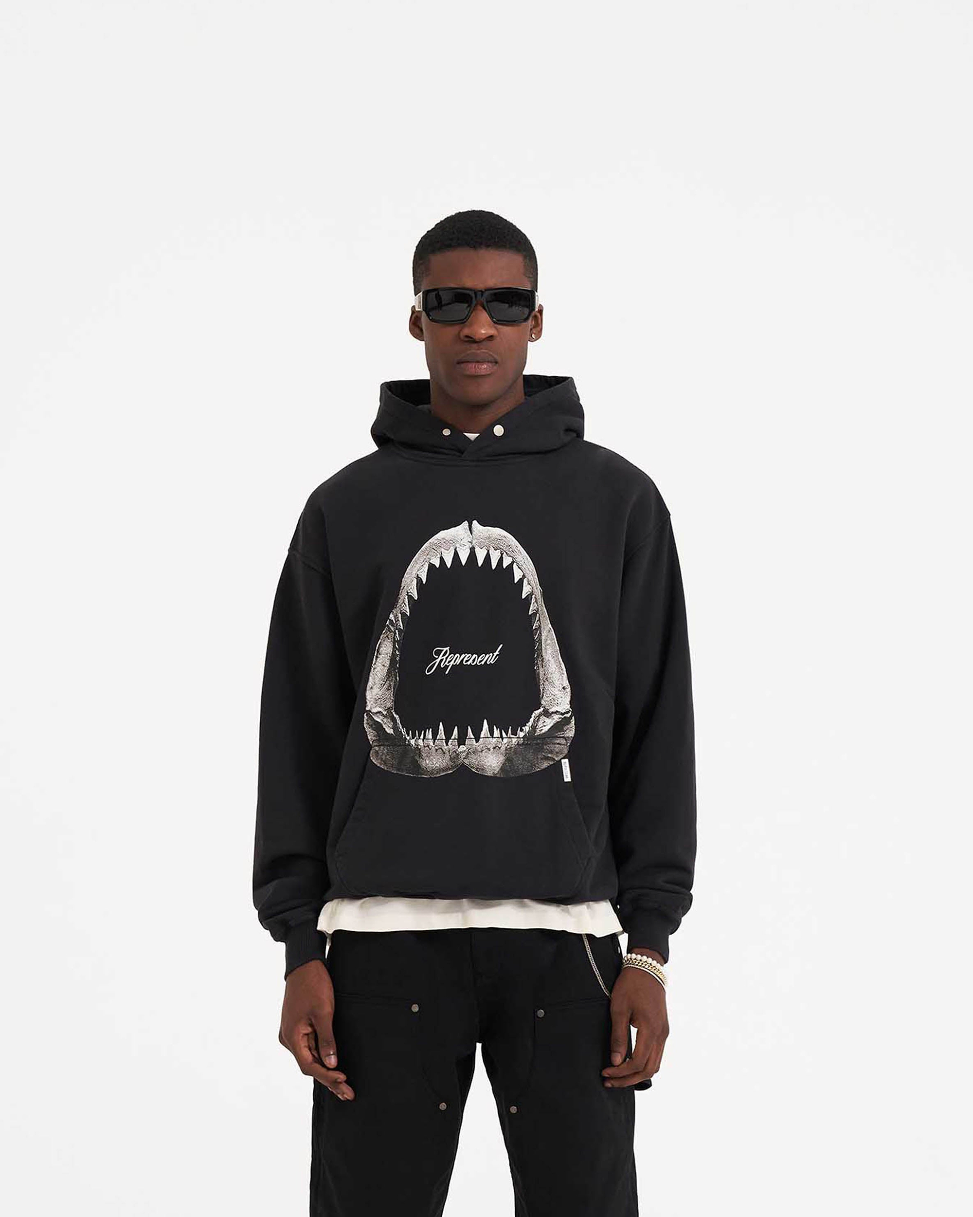 Shark Jaws Hoodie | Off Black Hoodies SS23 | Represent Clo