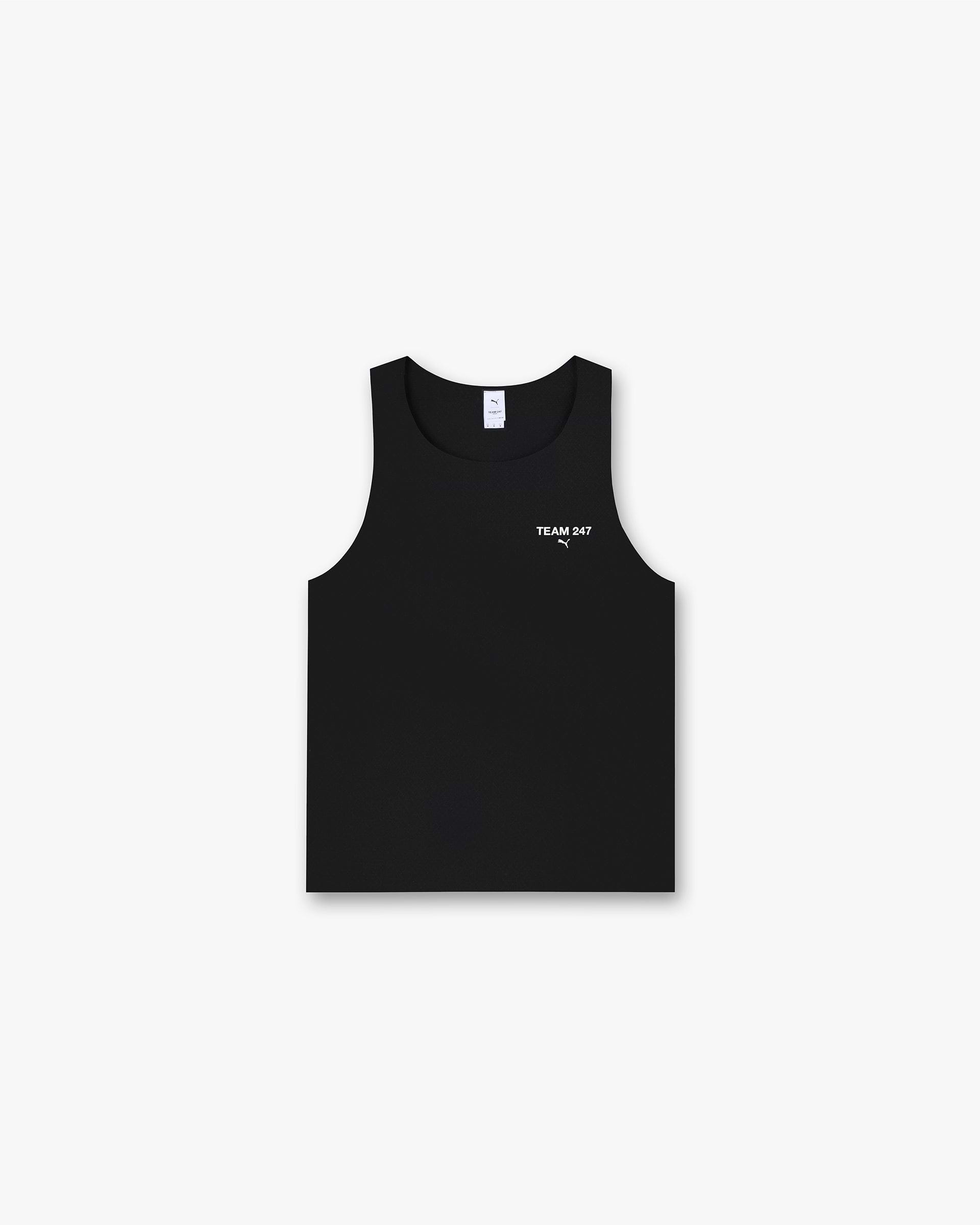 Front product image of a mens black tank top on a plain white background | 247 X Puma Oversized Tank in Black | Oversized tank | 247 T-Shirts | Represent Clo