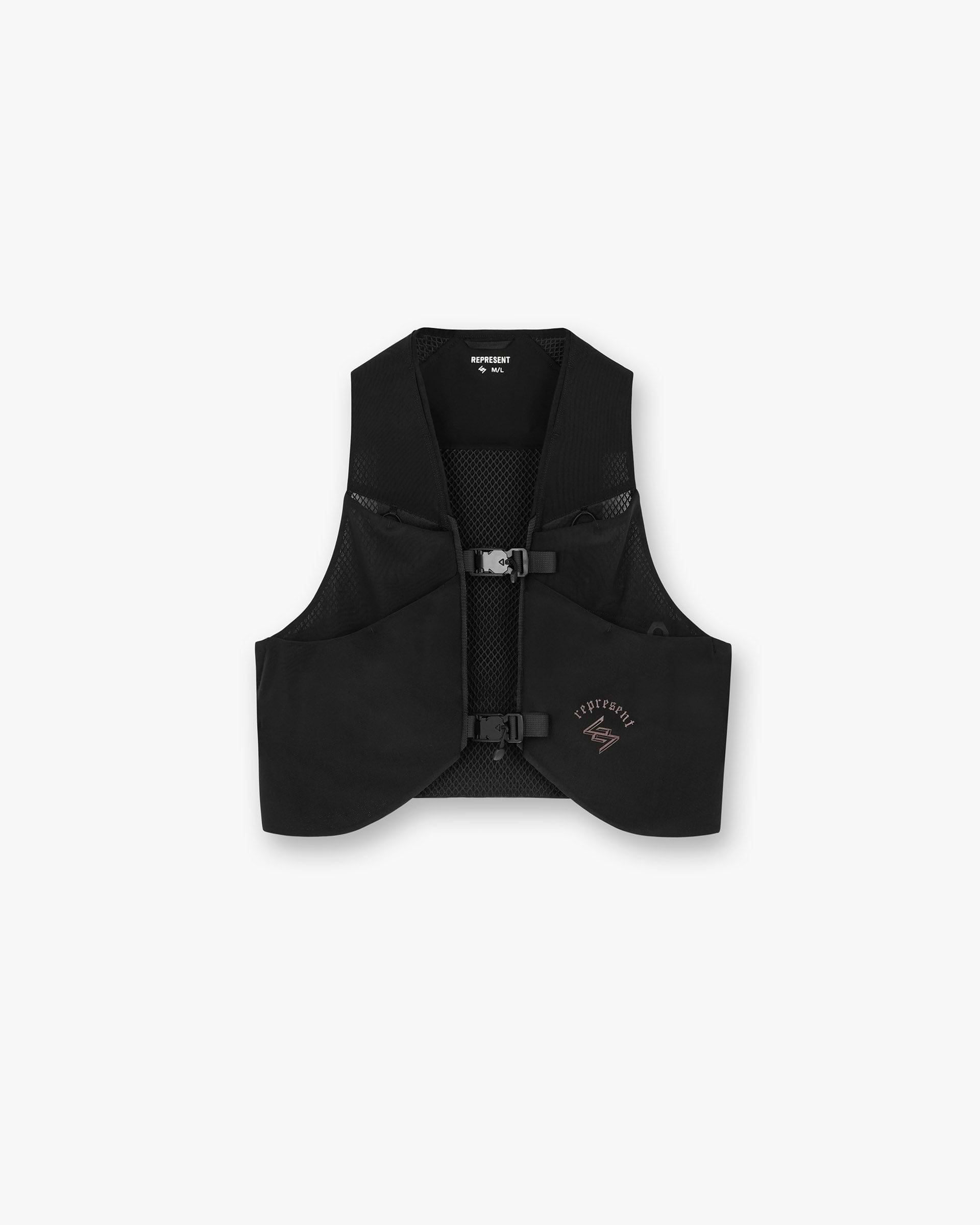Front product image of a mens black chest rig on a plain white background | WG247 Chest Rig in Black | Technical accessory with multiple compartments | 247 Accessories | Represent Clo