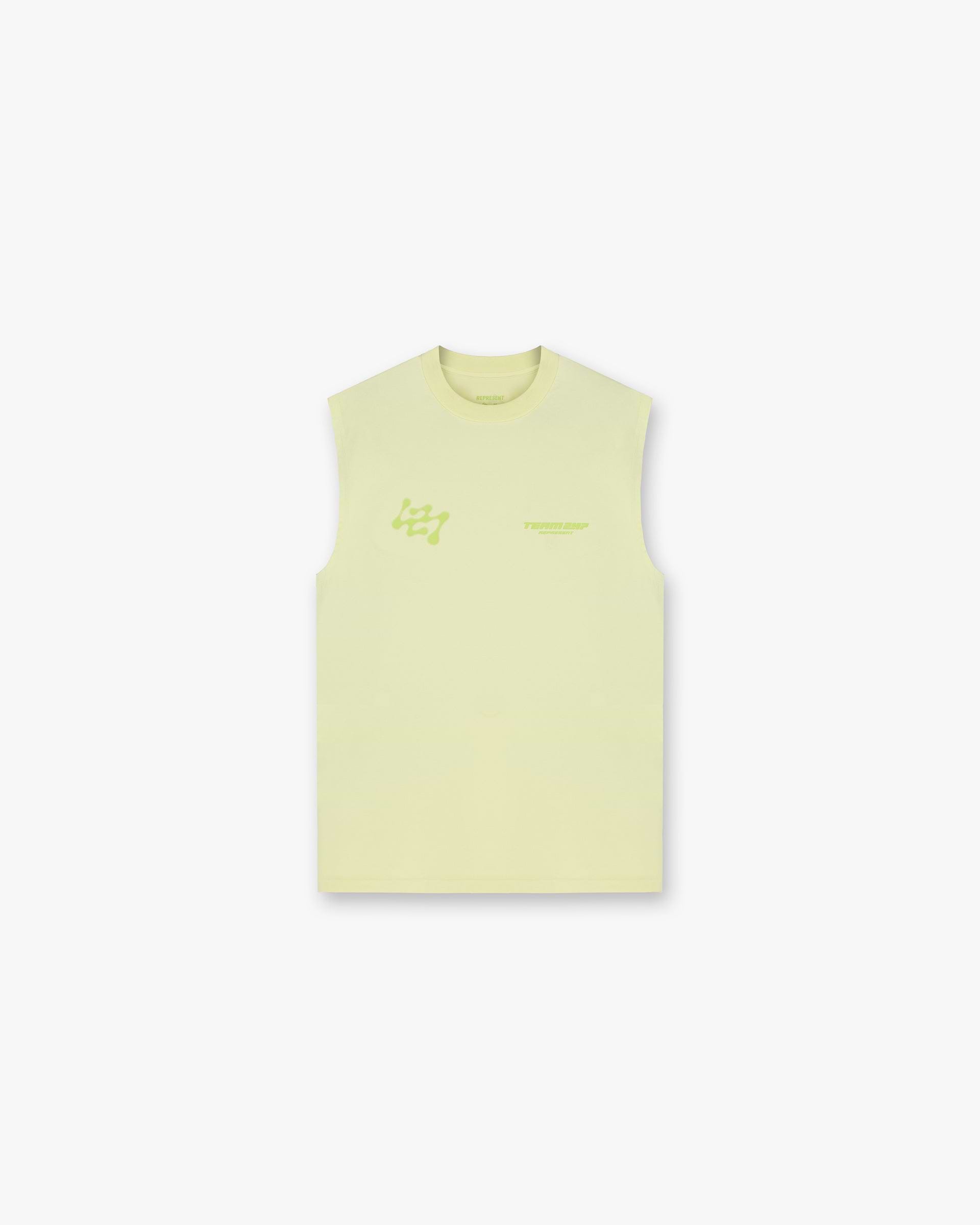 Front product image of a mens green tank top on a plain white background | 247 Future Terrains Oversized Tank in Shadow Lime | Oversized tank with relaxed fit | 247 T-Shirts | Represent Clo