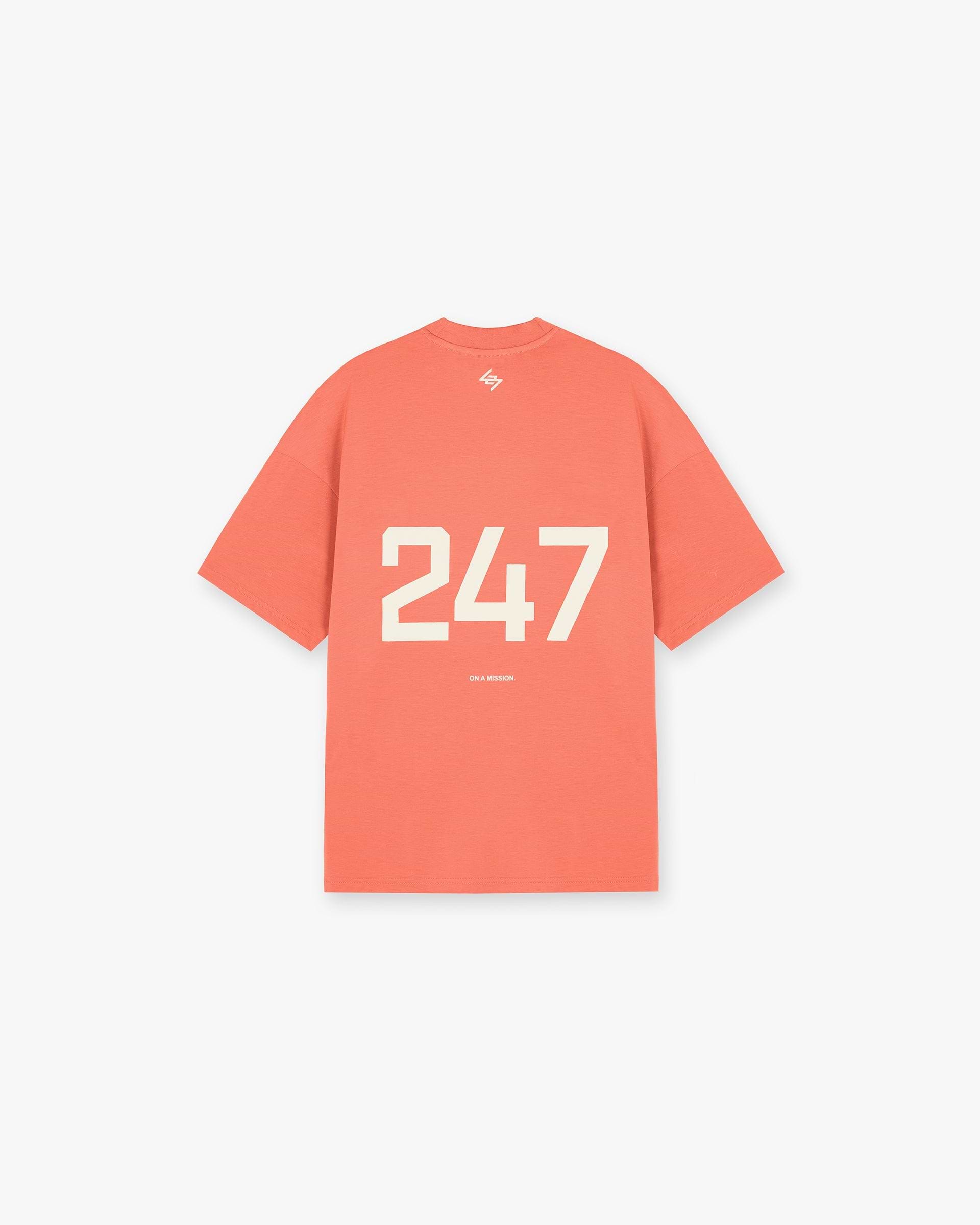 Back product image of a mens coral t-shirt on a plain white background | 247 Oversized T-Shirt in Coral | Oversized quick dry gym top | 247 T-Shirts | Represent Clo