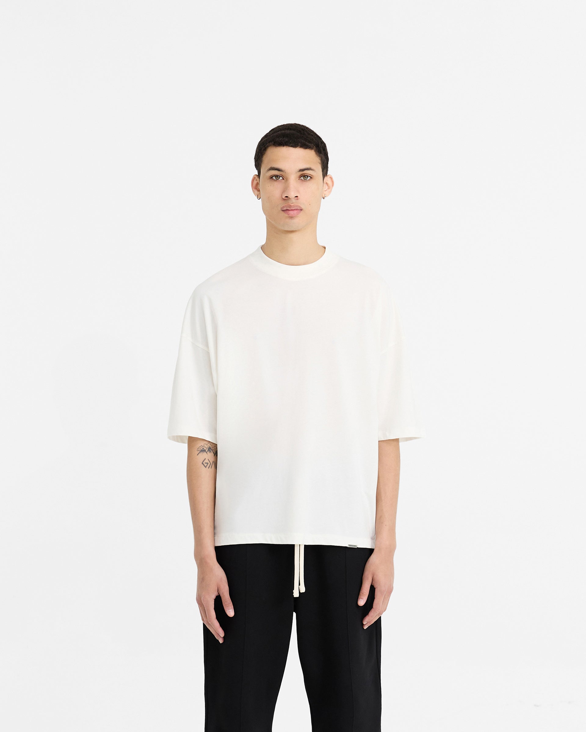 2 x Initial Boxy T-Shirt - Flat White & Black