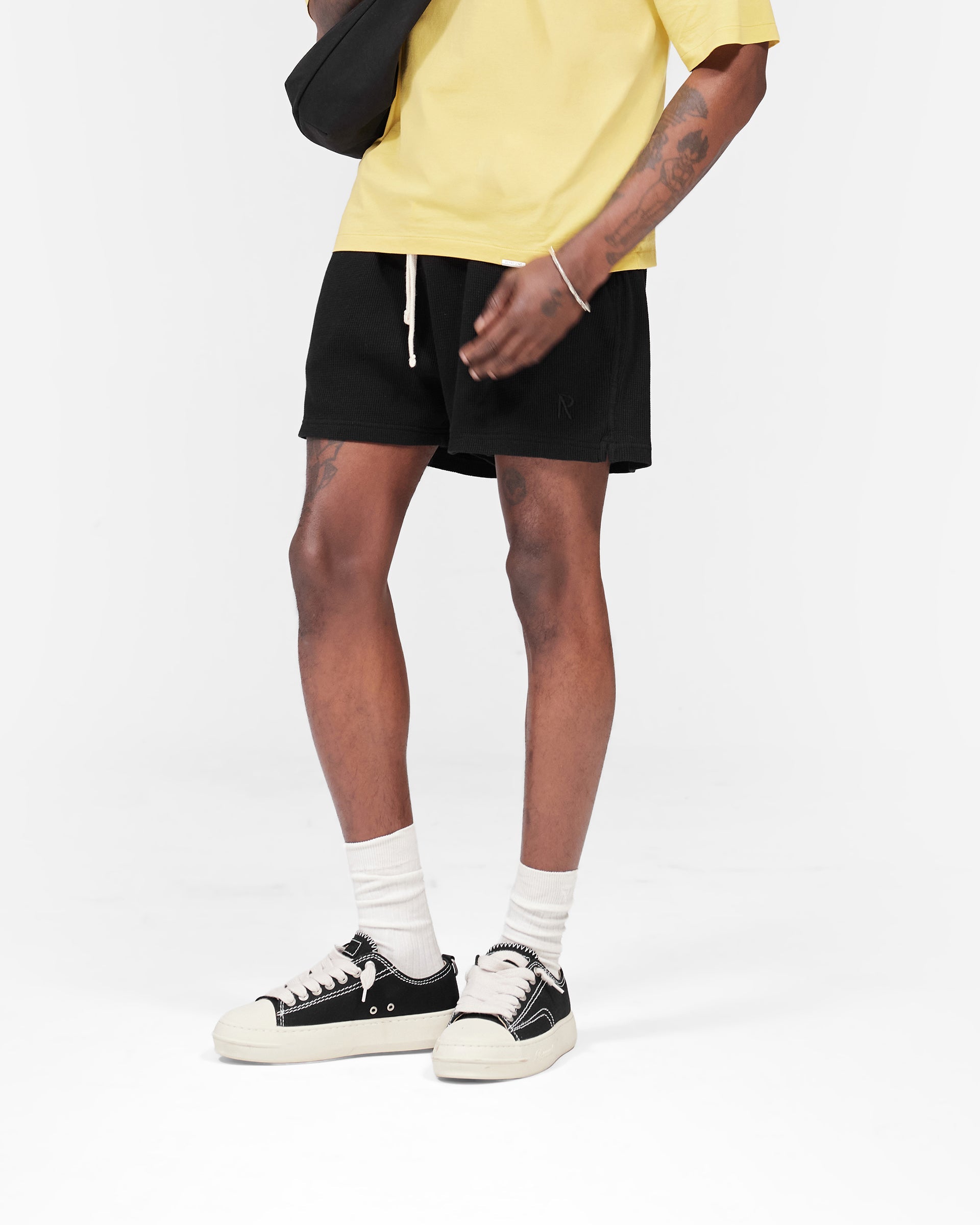 Initial Waffle Shorts - Jet Black