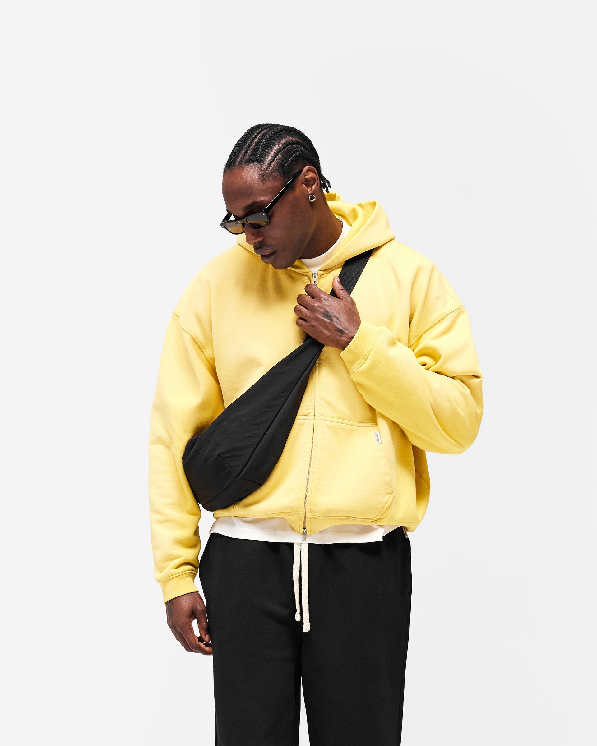 Initial Boxy Zip Through Hoodie - Canary Yellow