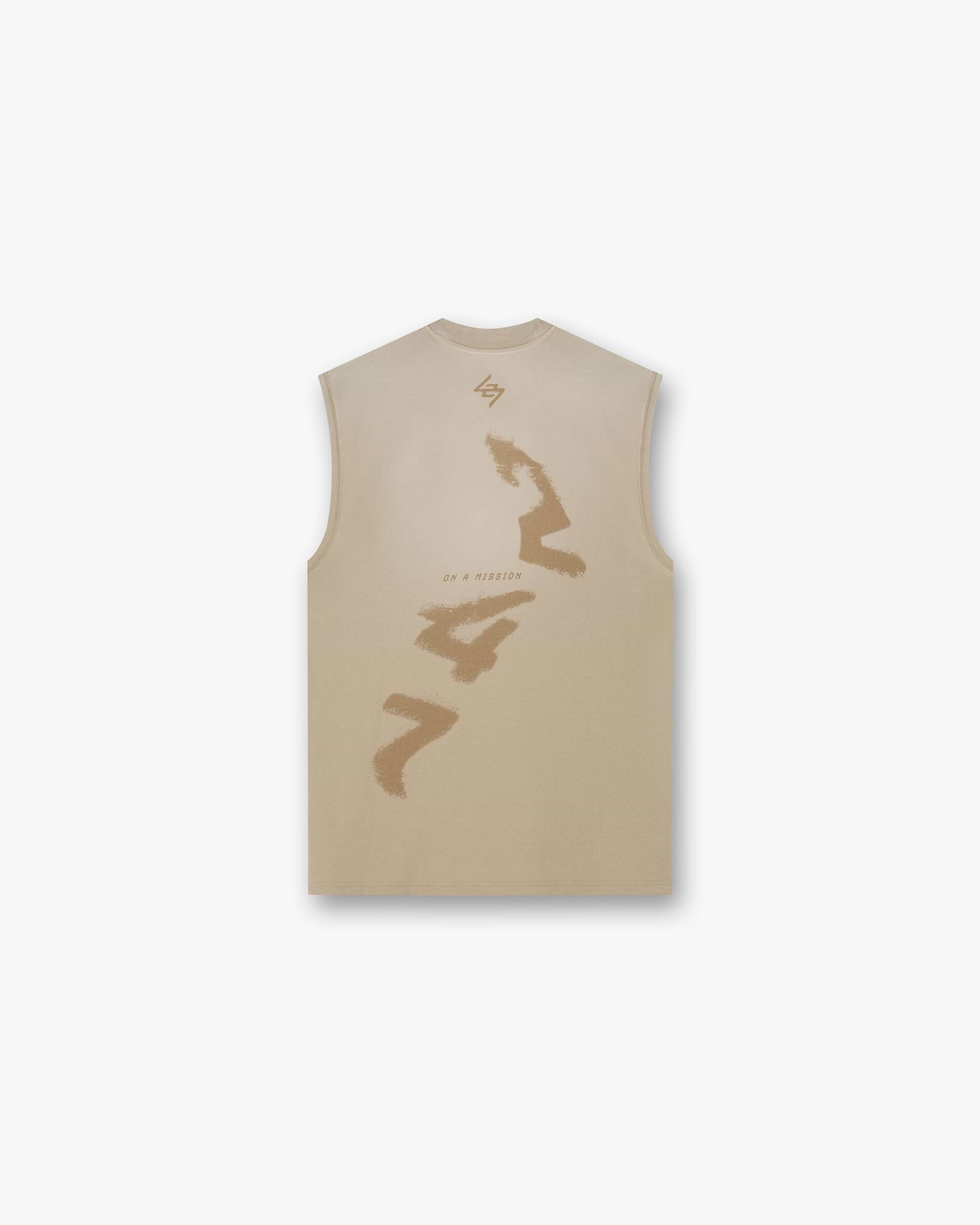 Front product image of a mens grey tank top on a plain white background | 247 Motion Oversized Tank in Pebble | Tank with built-in bra and dropped neckline | 247 T-Shirts | Represent Clo