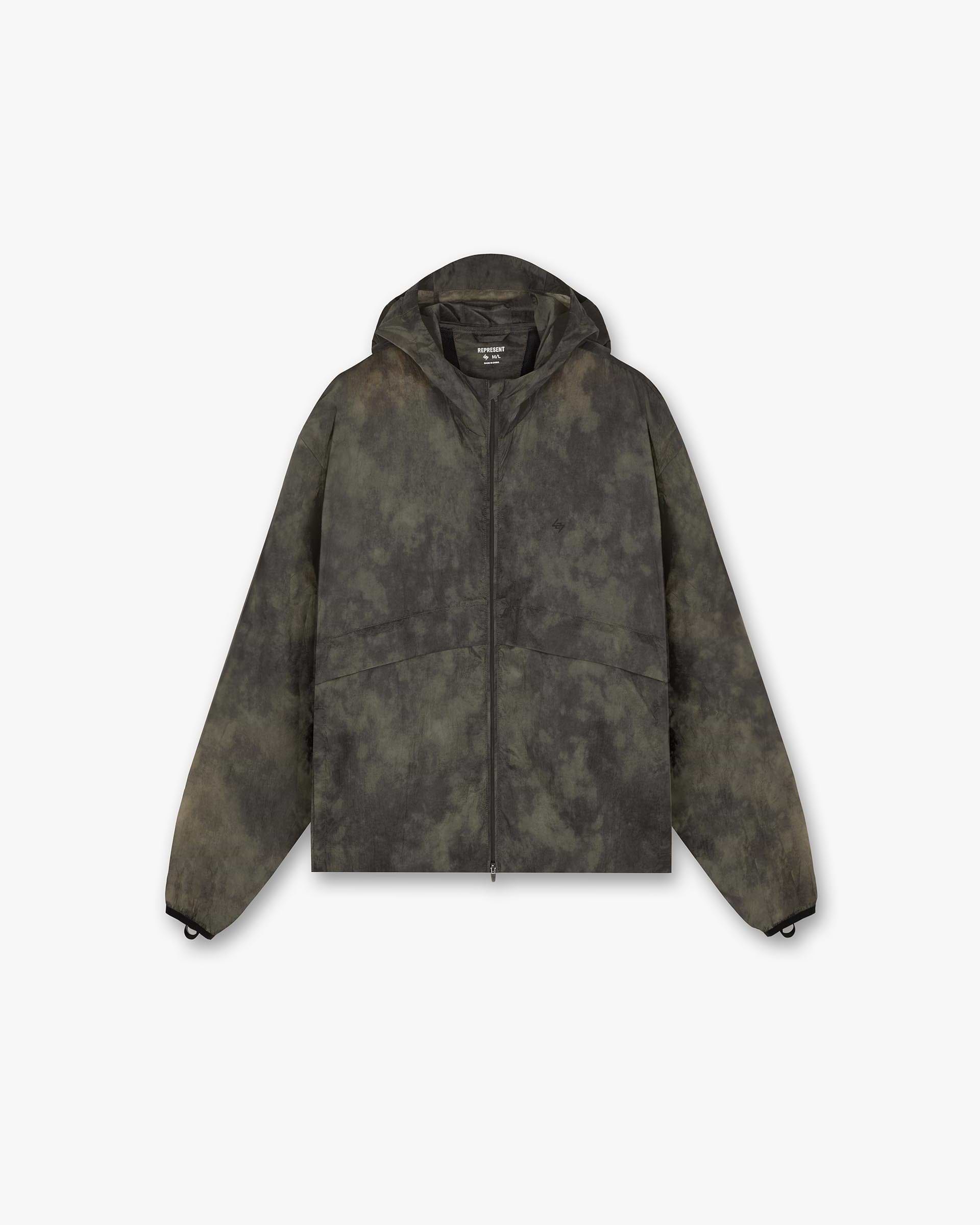 Front product image of a mens green jacket on a plain white background | 247 Hooded Training Jacket in Terrain | Lightweight breathable outerwear for running | 247 Outerwear | Represent Clo