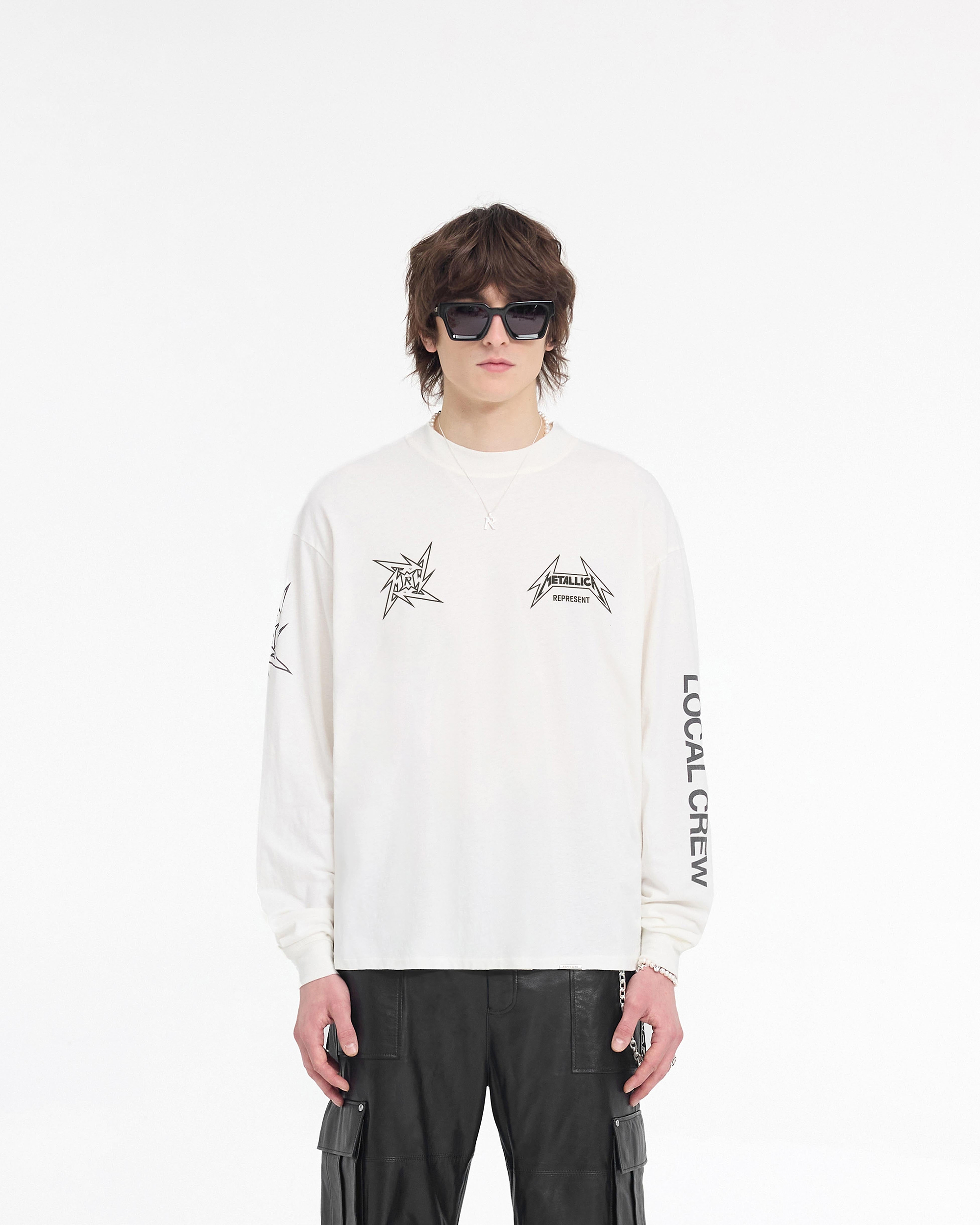 Represent X Metallica Local Crew Long Sleeve T-Shirt - Flat White