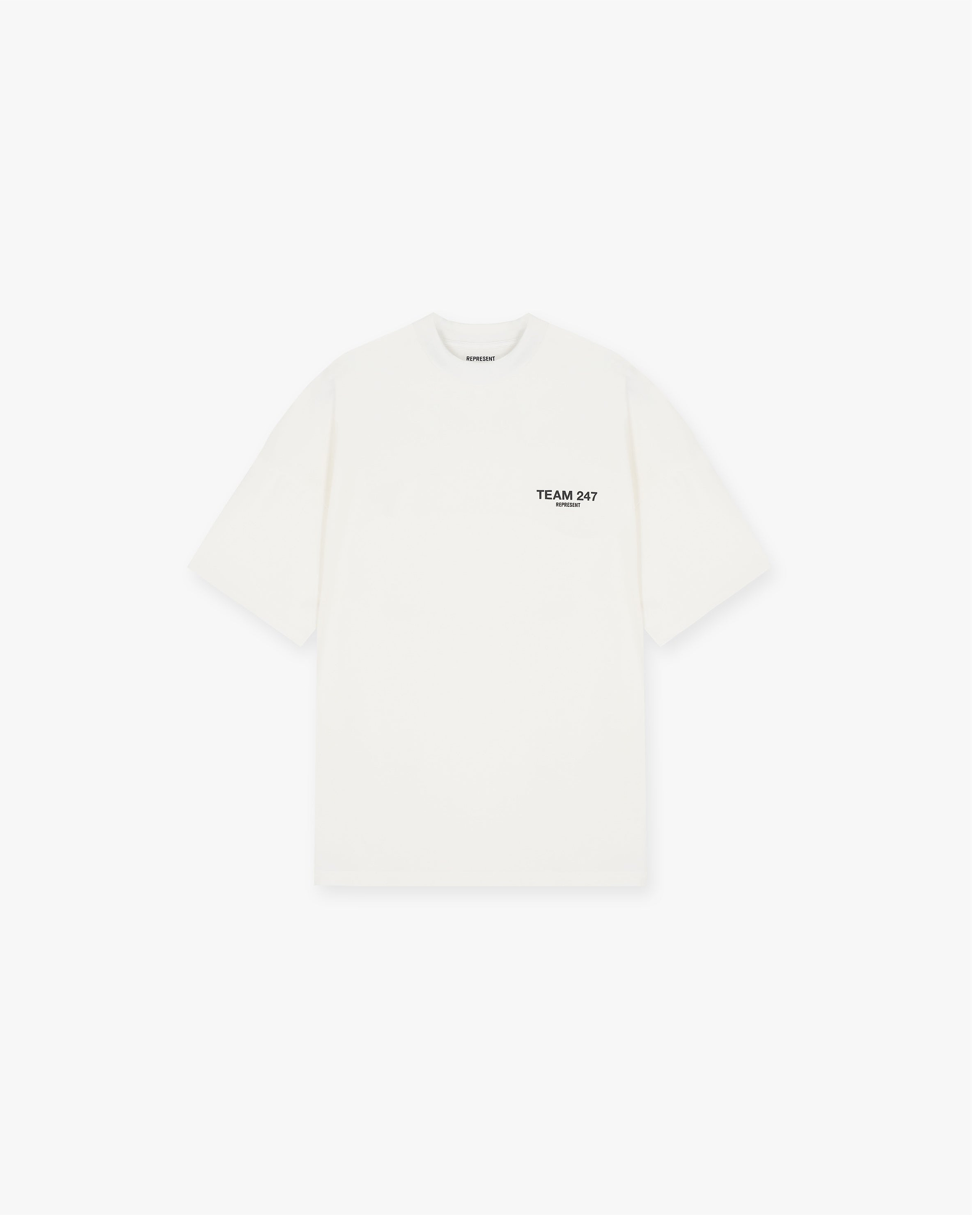 Front product image of a mens white oversized t-shirt on a plain white background | Team 247 Oversized T-Shirt in Flat White | Regular fit t-shirt | 247 T-Shirts | Represent Clo